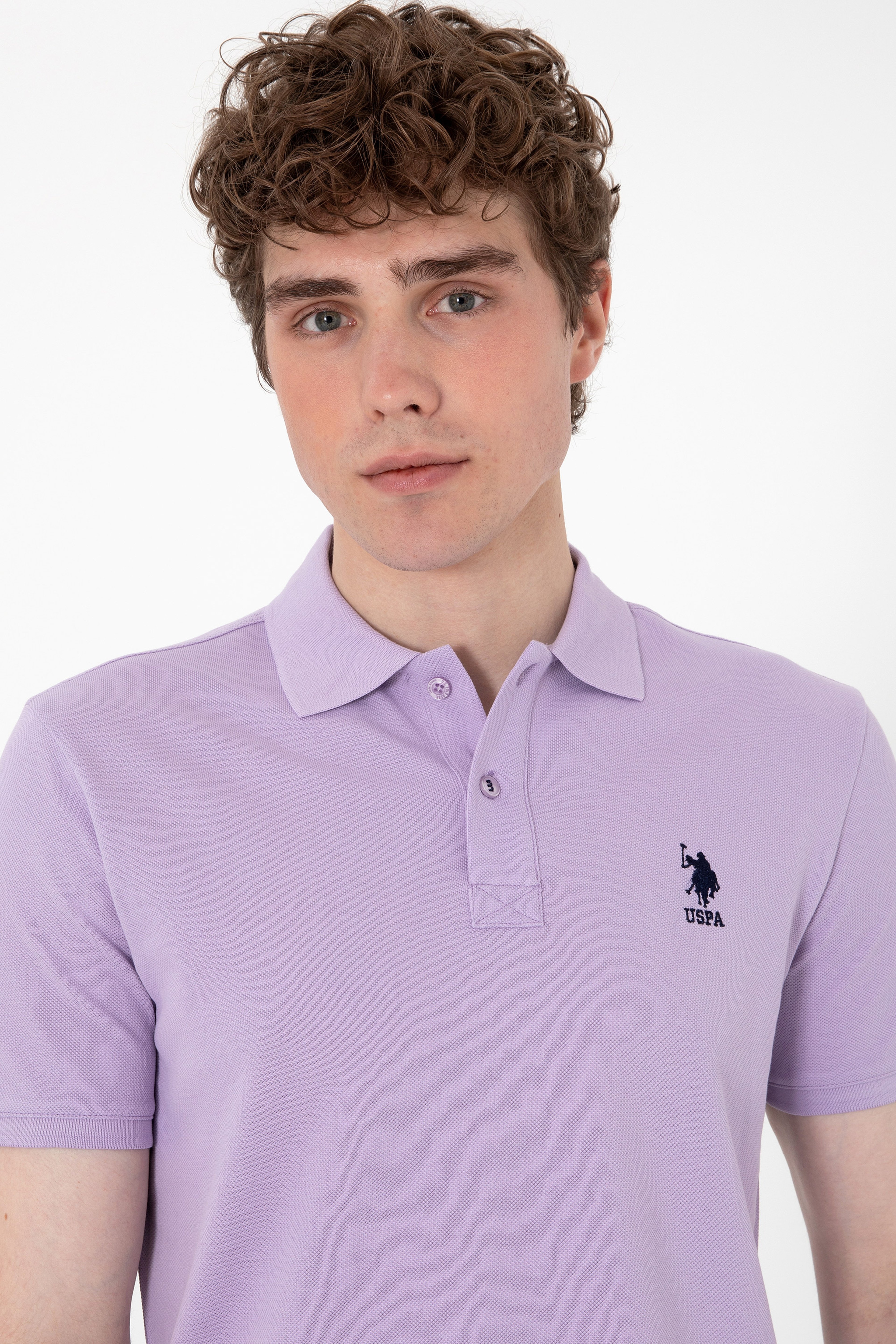 Erkek Slim Fit Polo Yaka Lila Basic Tişört - Image 2