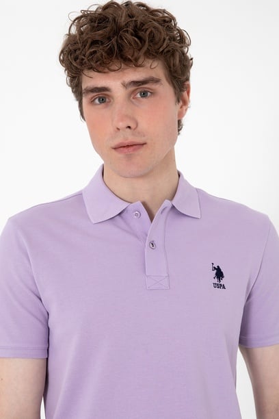 Erkek Slim Fit Polo Yaka Lila Basic Tişört