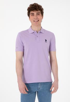 Erkek Slim Fit Polo Yaka Lila Basic Tişört - 50307699006