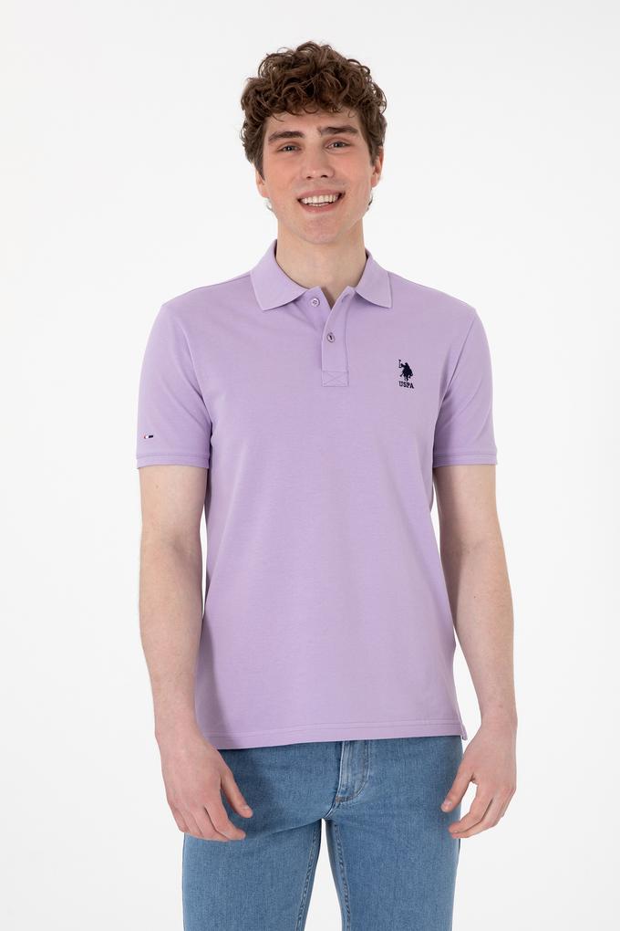 Erkek Slim Fit Polo Yaka Lila Basic Tişört