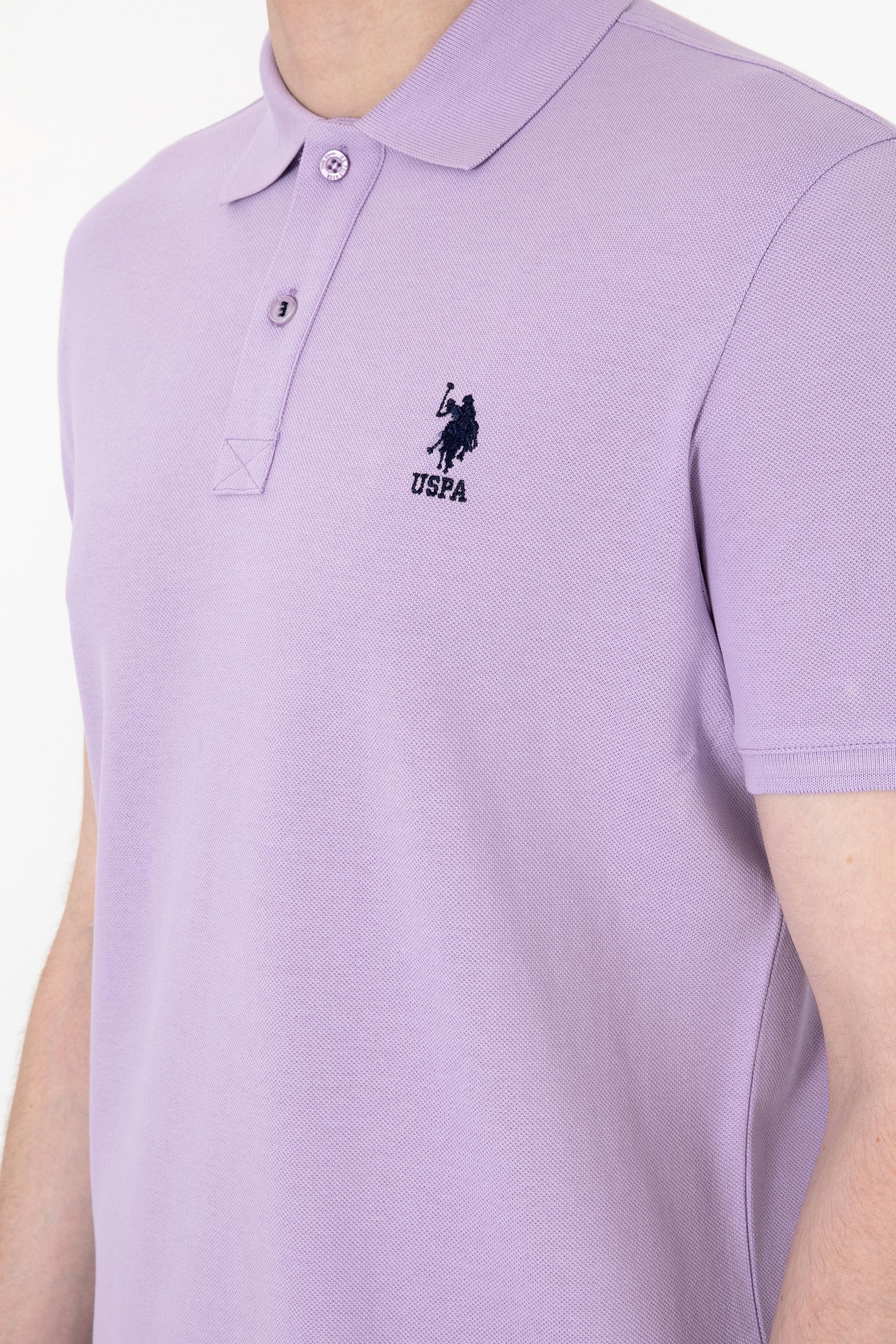 Erkek Slim Fit Polo Yaka Lila Basic Tişört - Image 7