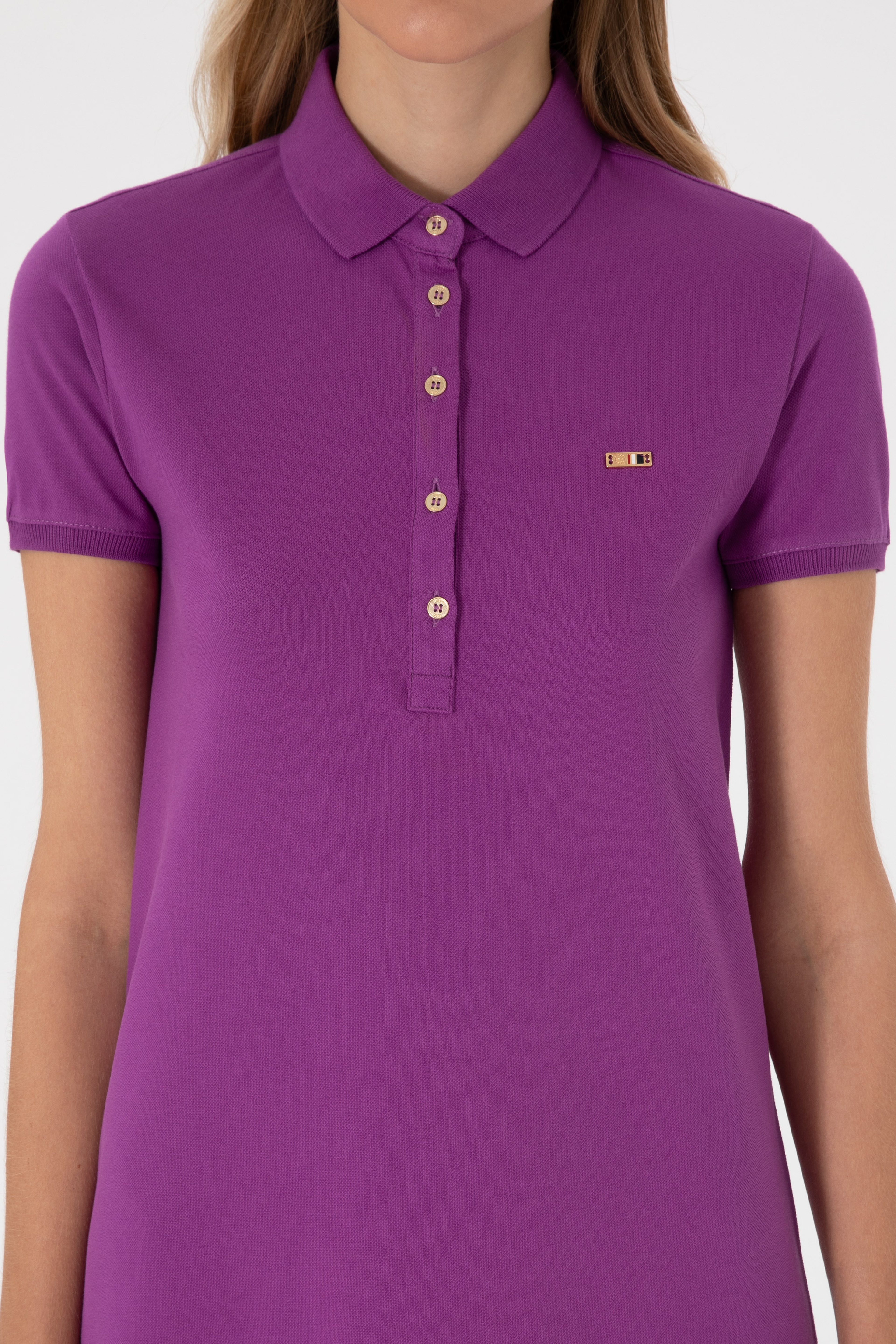 Kadın Menekşe Polo Yaka Mini Boy Örme Elbise