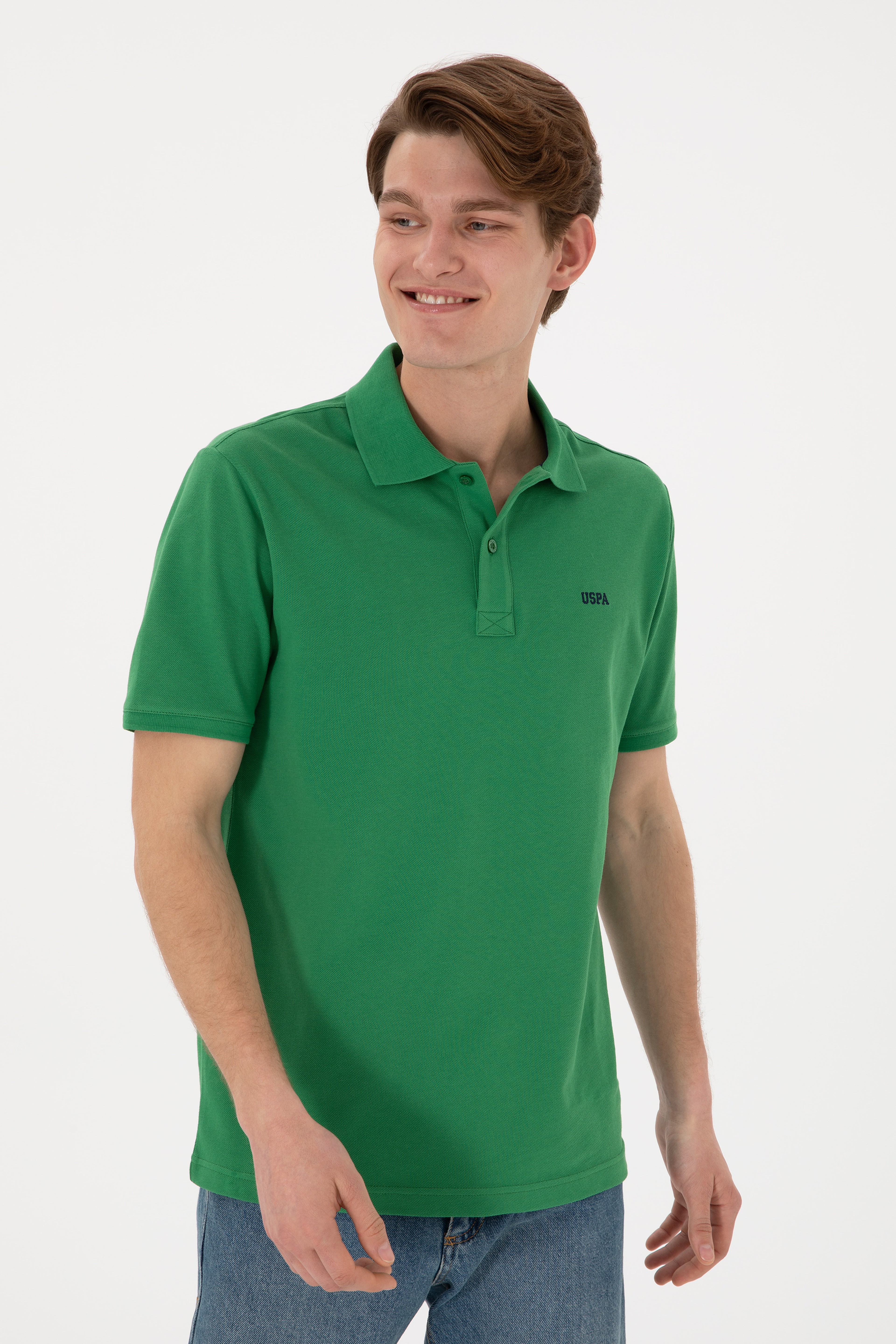 Erkek Regular Fit Polo Yaka Yeşil Basic Tişört - Image 4