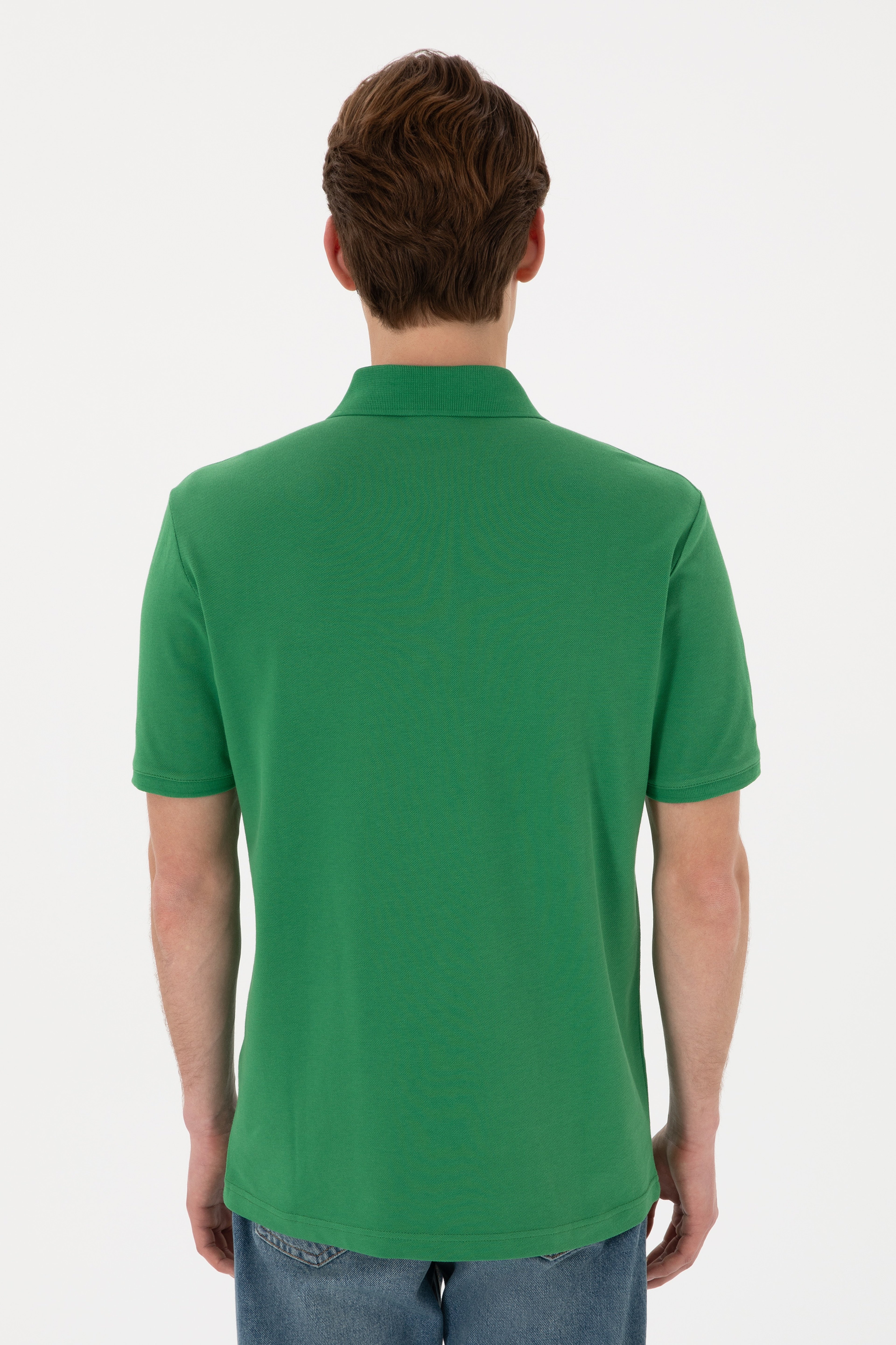 Erkek Regular Fit Polo Yaka Yeşil Basic Tişört - Image 6