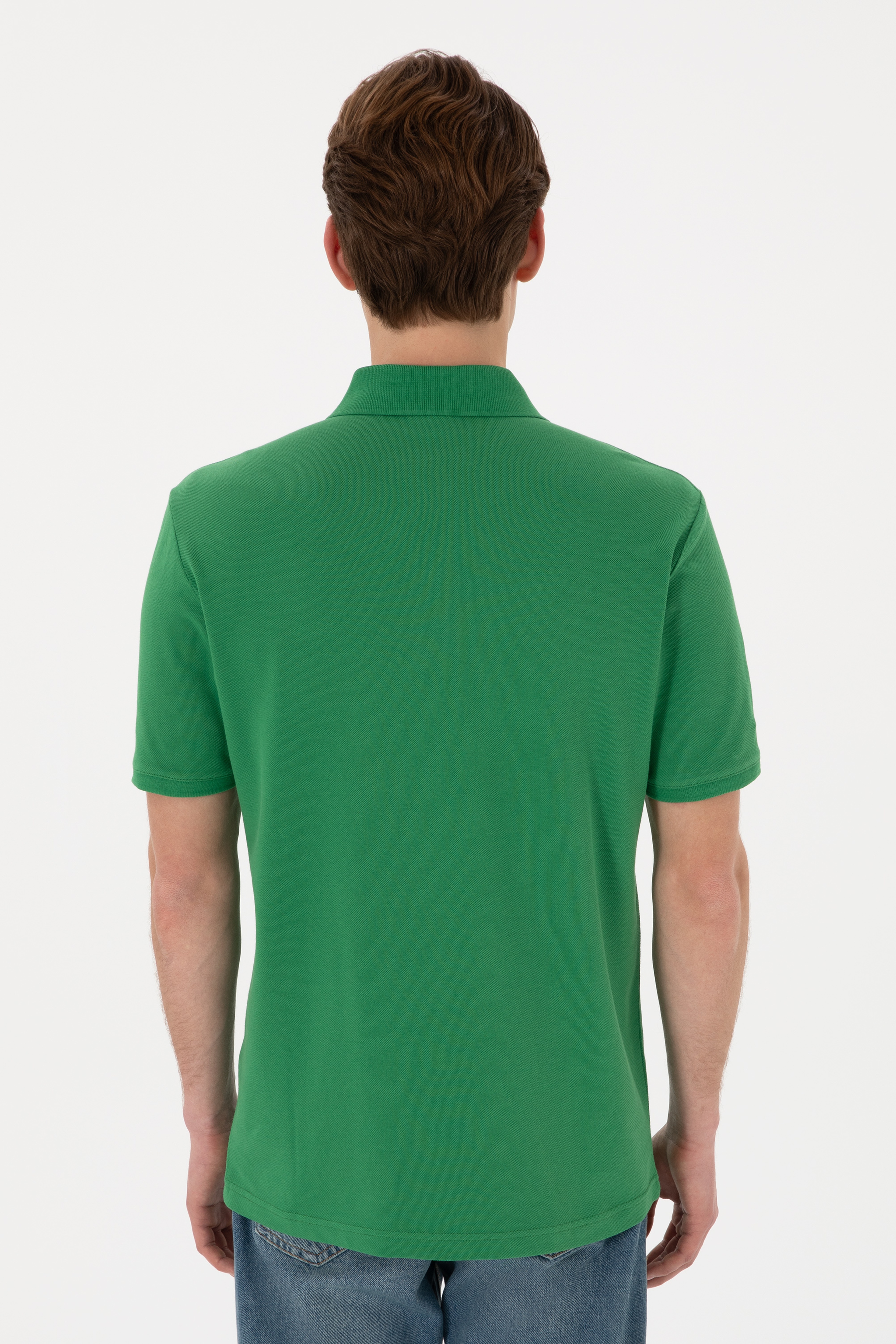 Erkek Regular Fit Polo Yaka Yeşil Basic Tişört