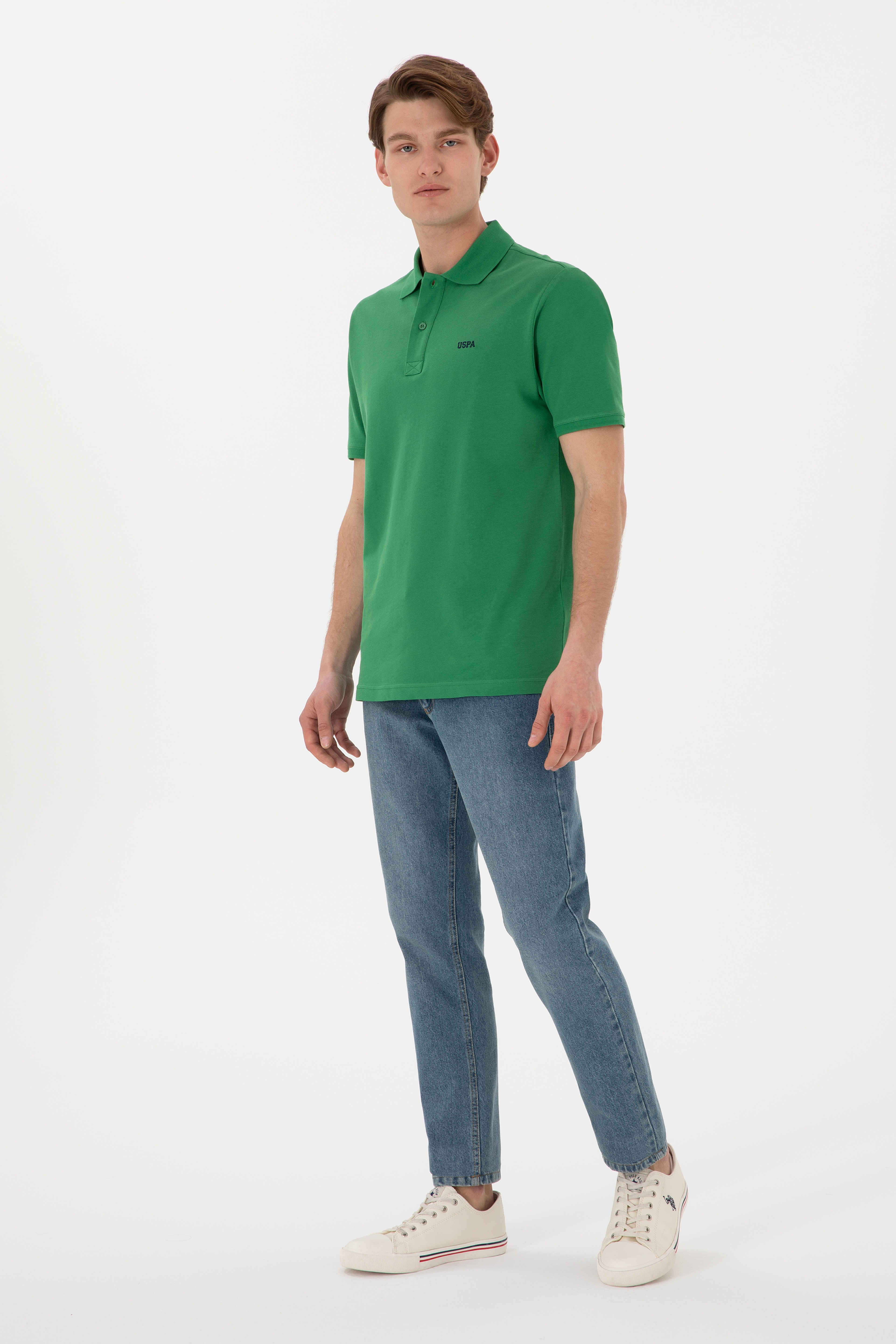 Erkek Regular Fit Polo Yaka Yeşil Basic Tişört - Image 5