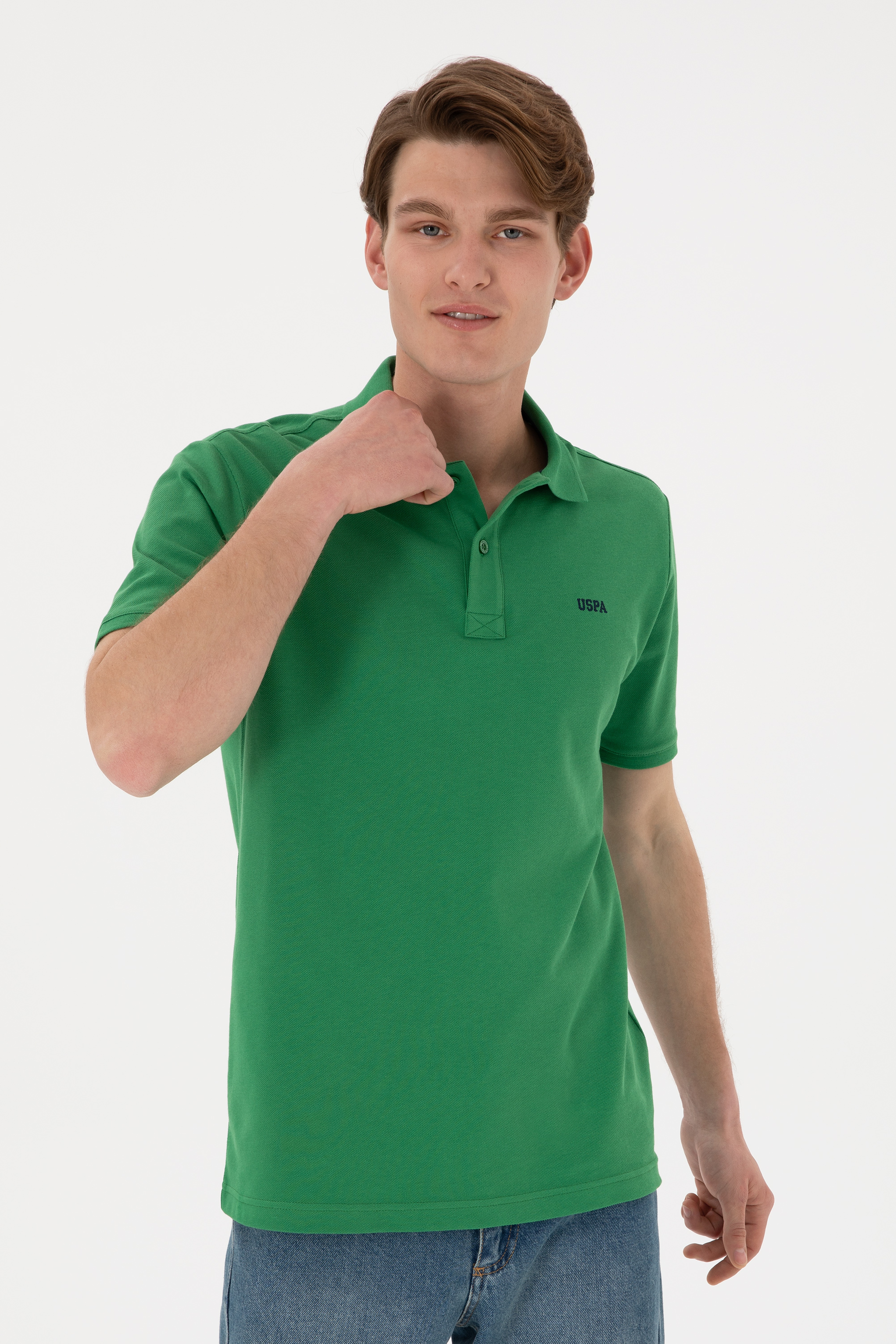 Erkek Regular Fit Polo Yaka Yeşil Basic Tişört - Image 2