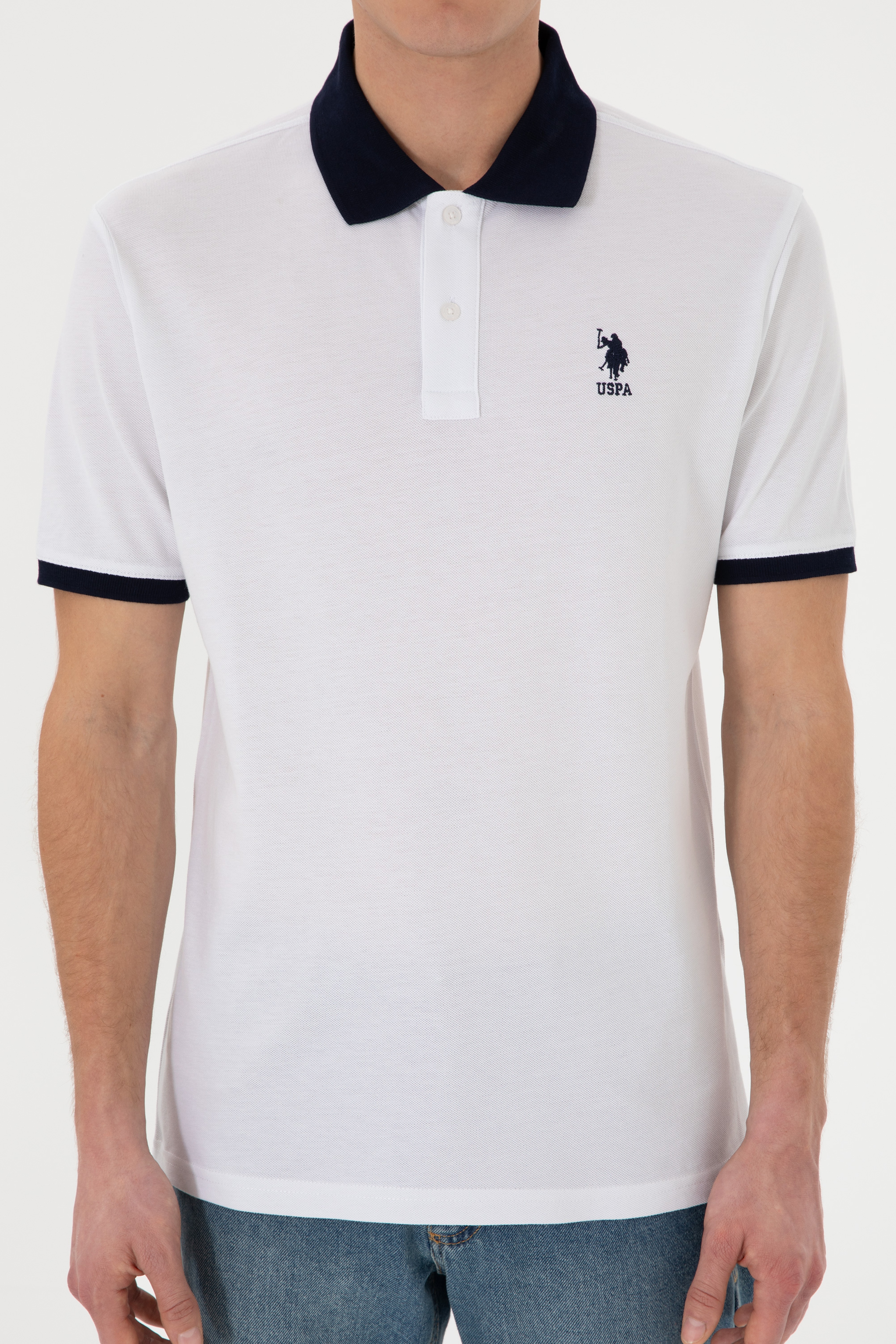 Erkek Regular Fit Polo Yaka Beyaz Basic Tişört