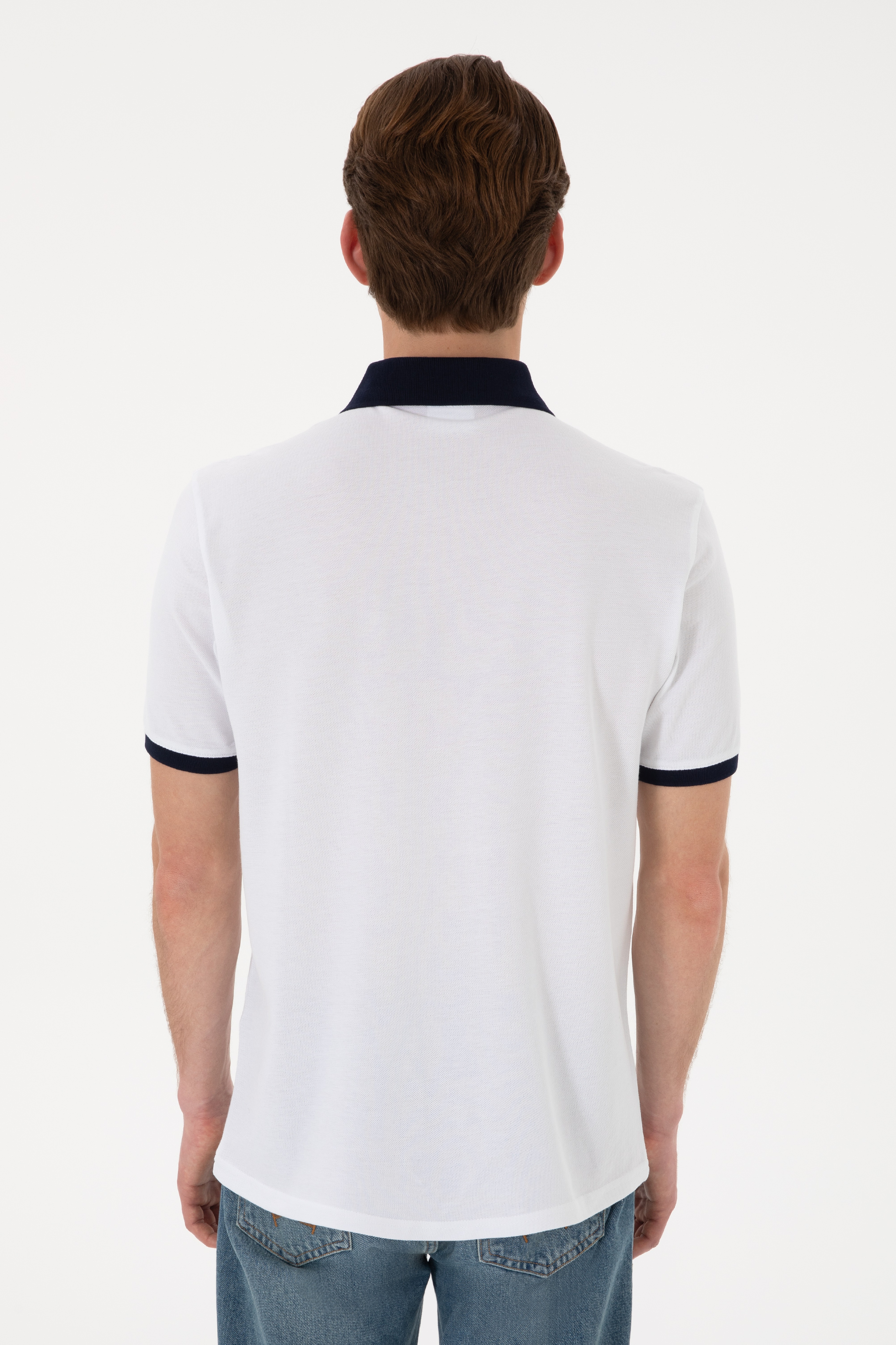 Erkek Regular Fit Polo Yaka Beyaz Basic Tişört - Image 6