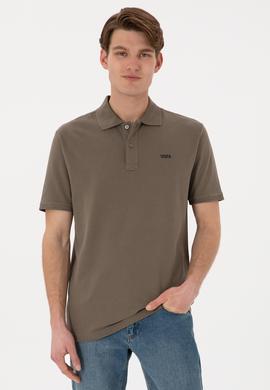 Erkek Regular Fit Polo Yaka Vizon Basic Tişört - 50306007367