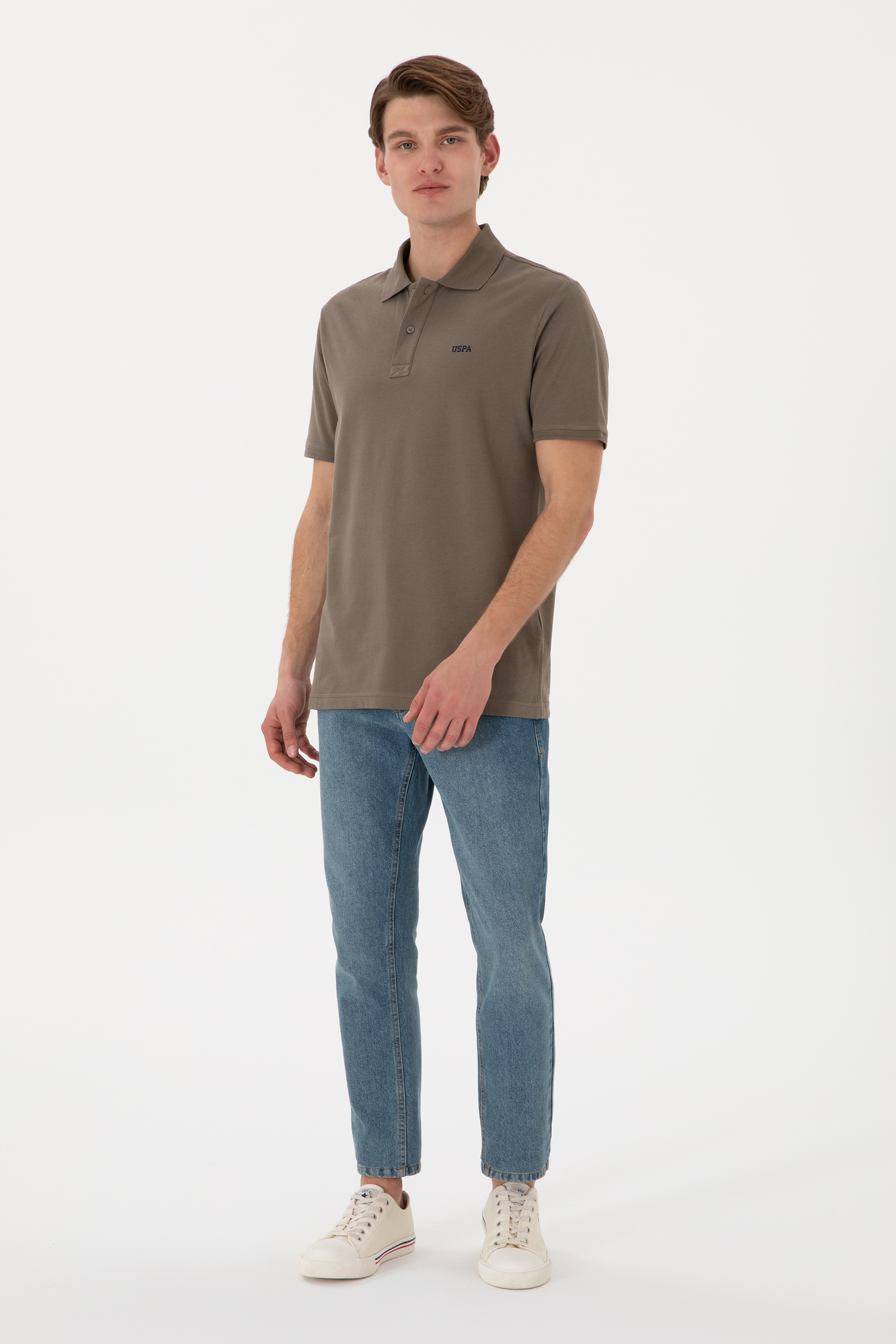 Erkek Regular Fit Polo Yaka Vizon Basic Tişört