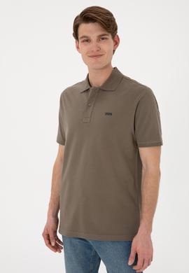 Erkek Regular Fit Polo Yaka Vizon Basic Tişört - 50306007367