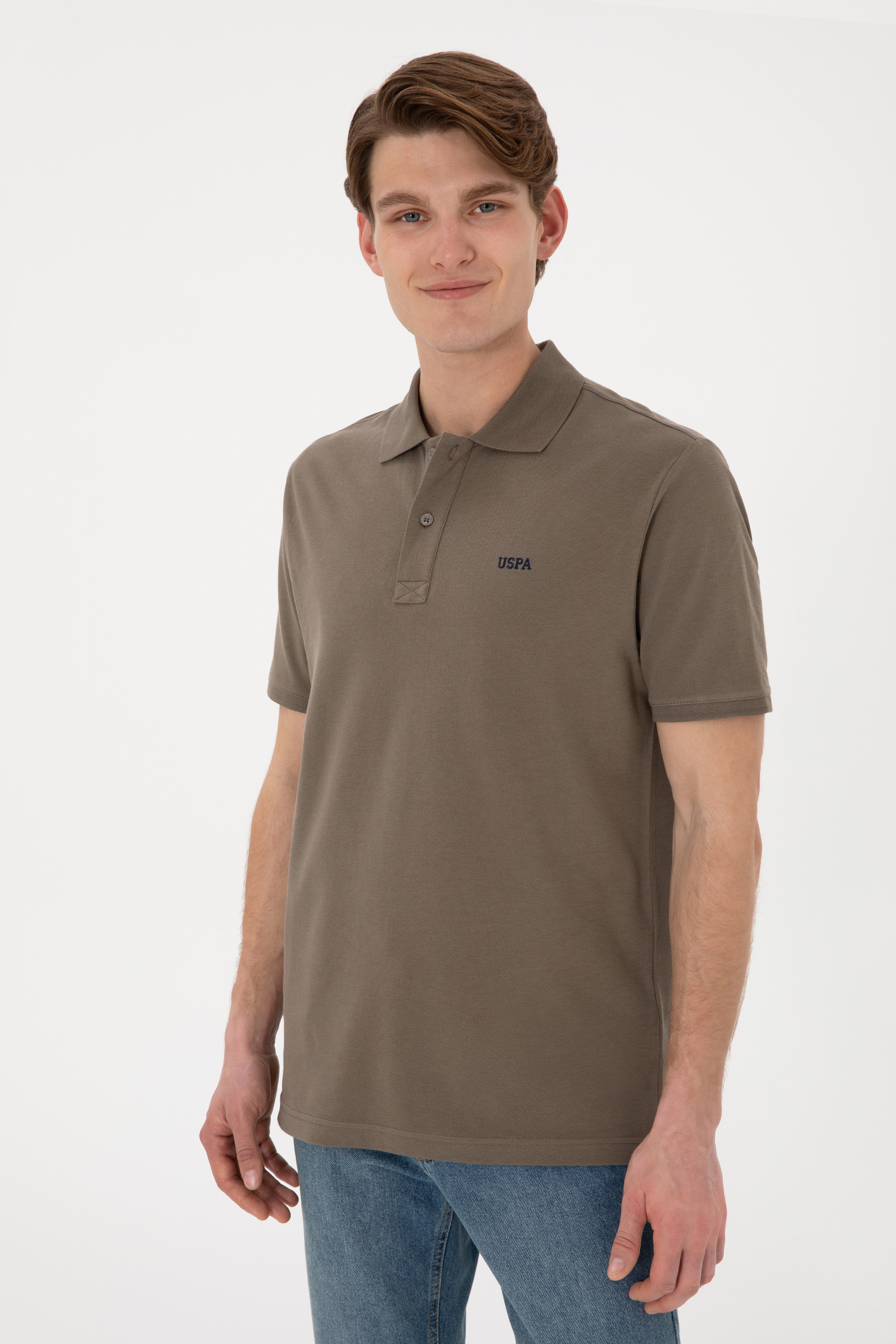 Erkek Regular Fit Polo Yaka Vizon Basic Tişört