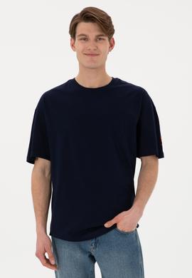 Erkek Long Fit Bisiklet Yaka Lacivert Basic Tişört - 50305988028