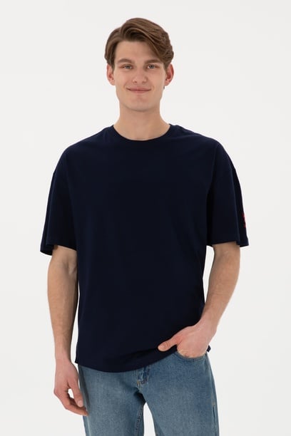 Erkek Long Fit Bisiklet Yaka Lacivert Basic Tişört