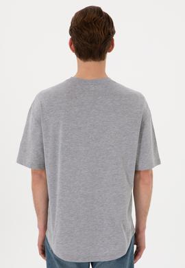 Erkek Long Fit Bisiklet Yaka Gri Melanj Basic Tişört - 50305988048