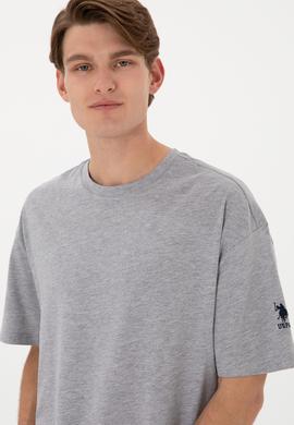 Erkek Long Fit Bisiklet Yaka Gri Melanj Basic Tişört - 50305988048