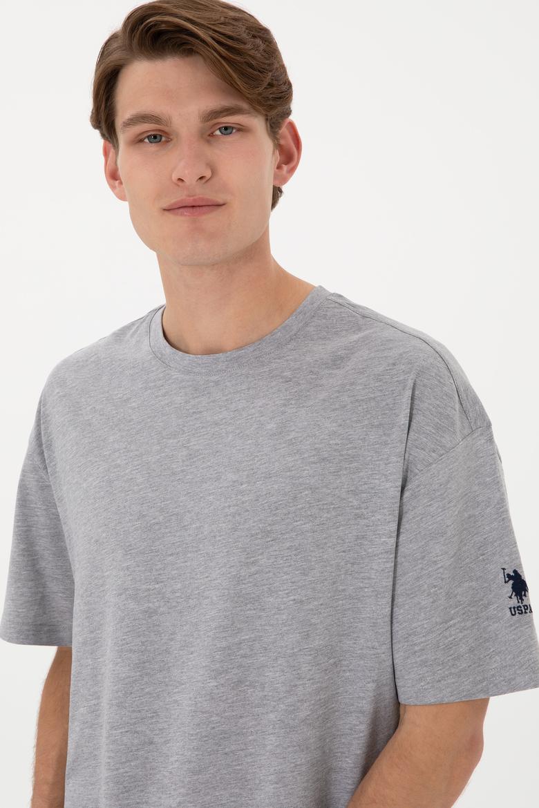 Erkek Long Fit Bisiklet Yaka Gri Melanj Basic Tişört - 50305988048