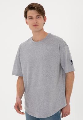 Erkek Long Fit Bisiklet Yaka Gri Melanj Basic Tişört - 50305988048