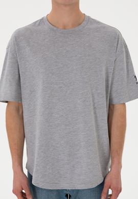 Erkek Long Fit Bisiklet Yaka Gri Melanj Basic Tişört - 50305988048