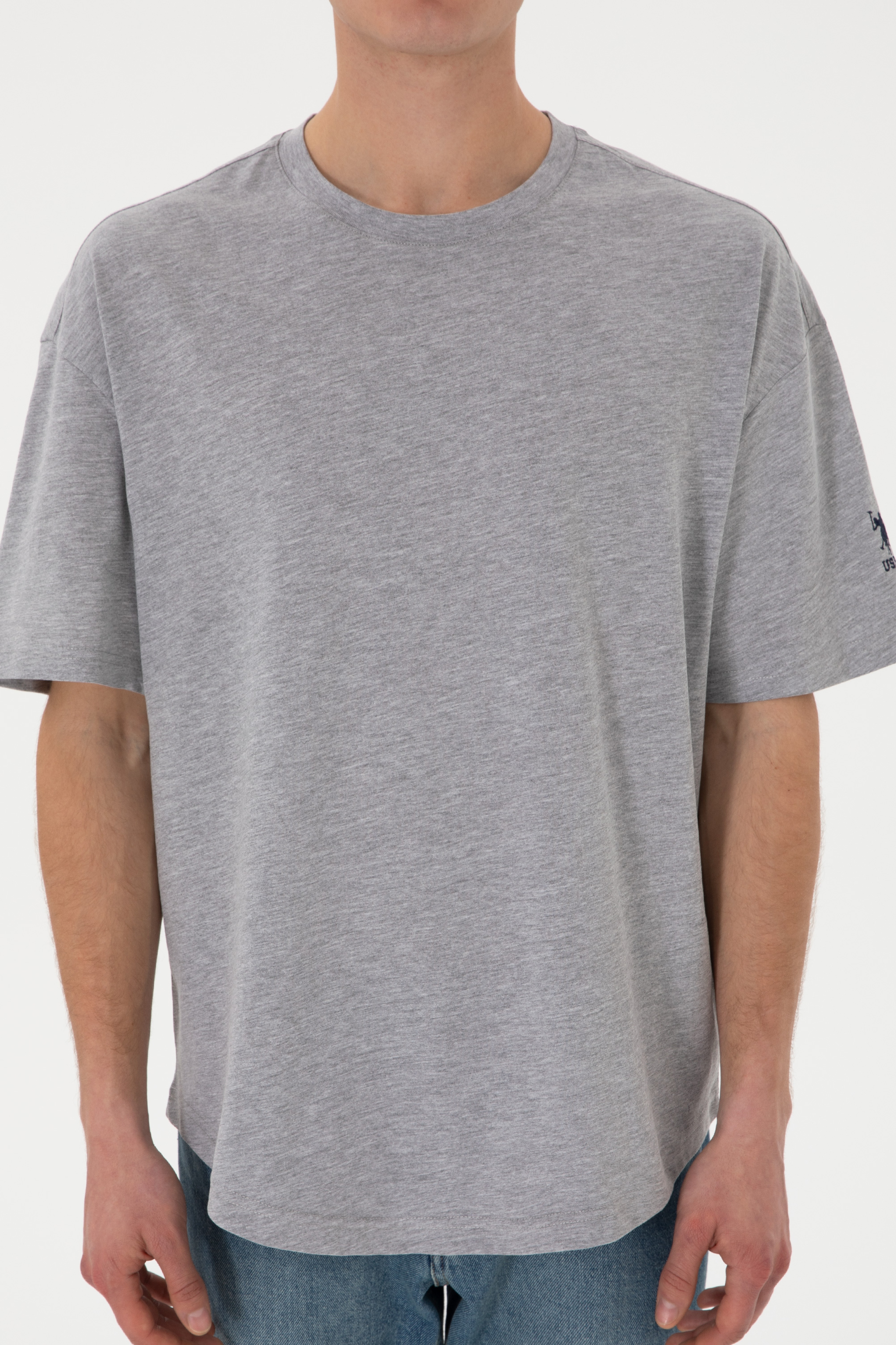 Erkek Long Fit Bisiklet Yaka Gri Melanj Basic Tişört - Image 7