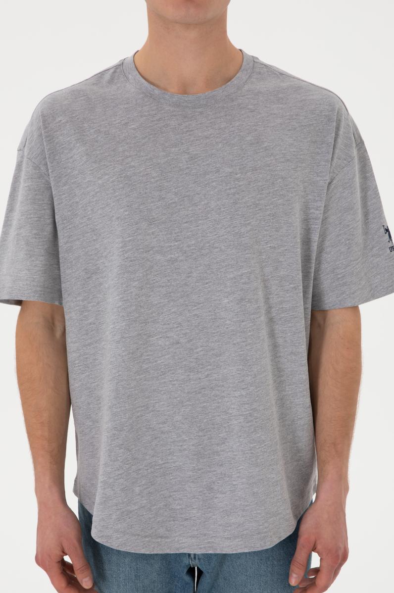 Erkek Long Fit Bisiklet Yaka Gri Melanj Basic Tişört