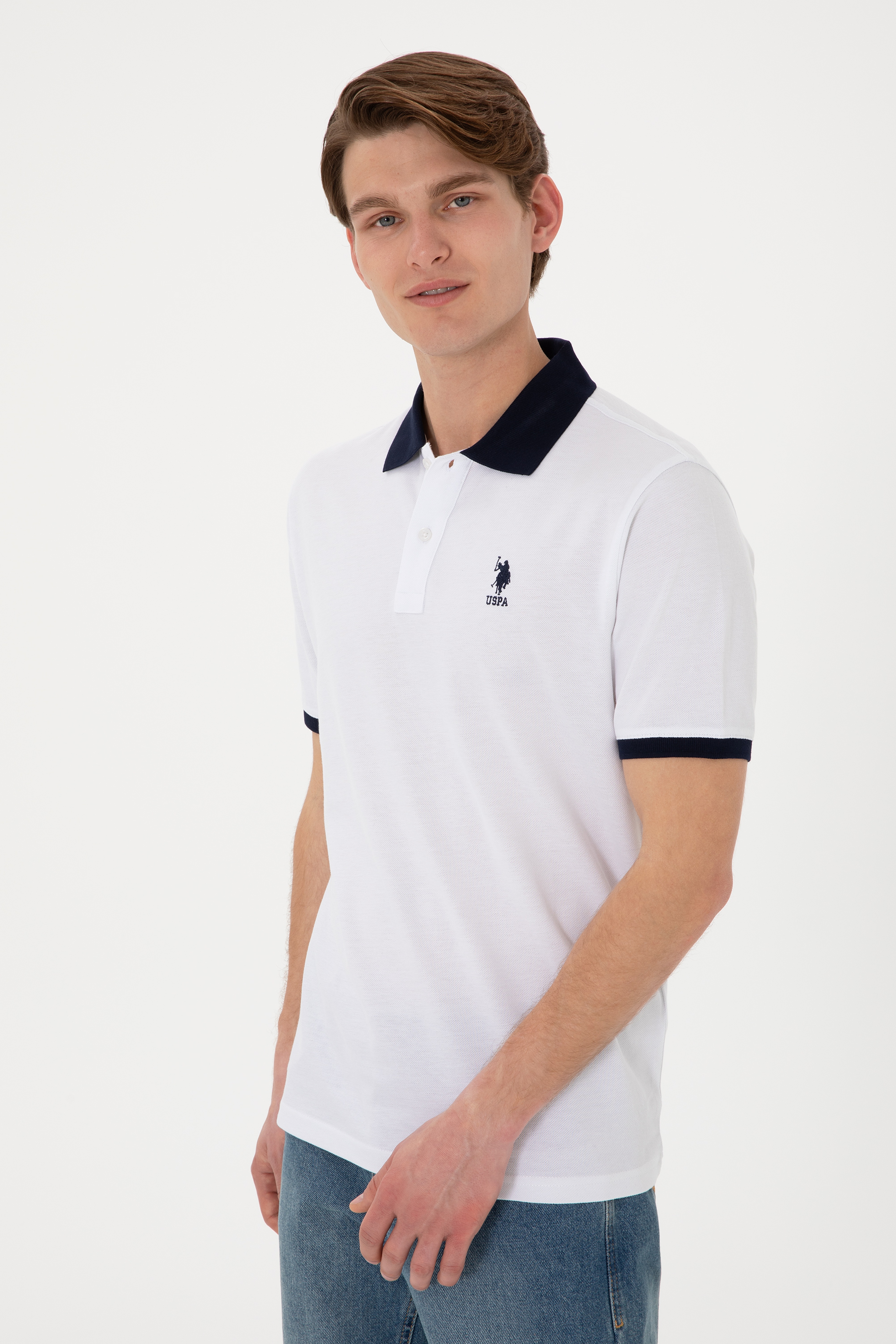Erkek Regular Fit Polo Yaka Beyaz Basic Tişört