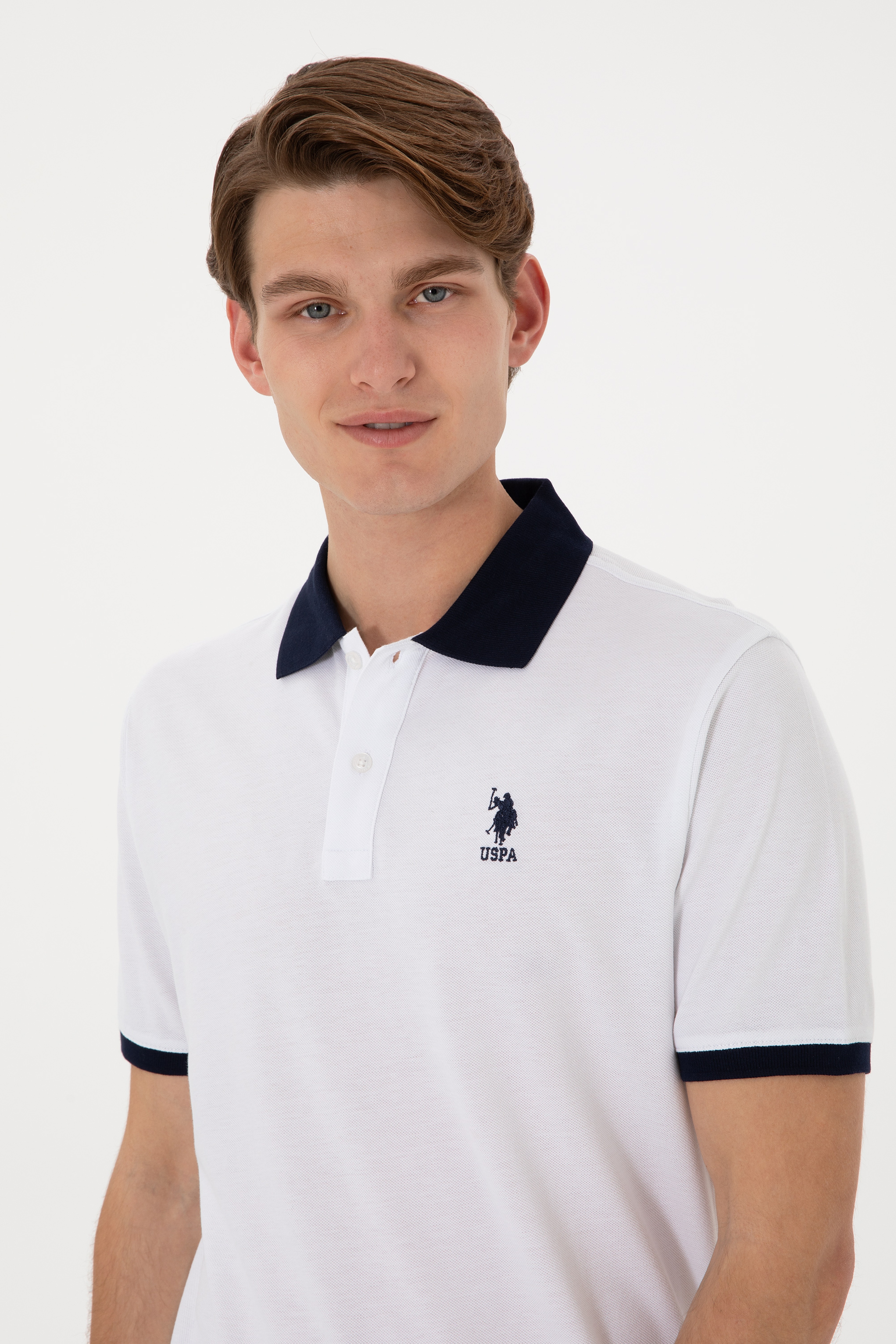 Erkek Regular Fit Polo Yaka Beyaz Basic Tişört