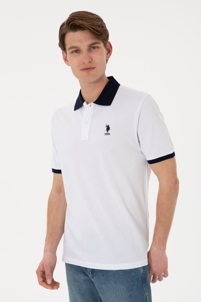 Erkek Regular Fit Polo Yaka Beyaz Basic Tişört