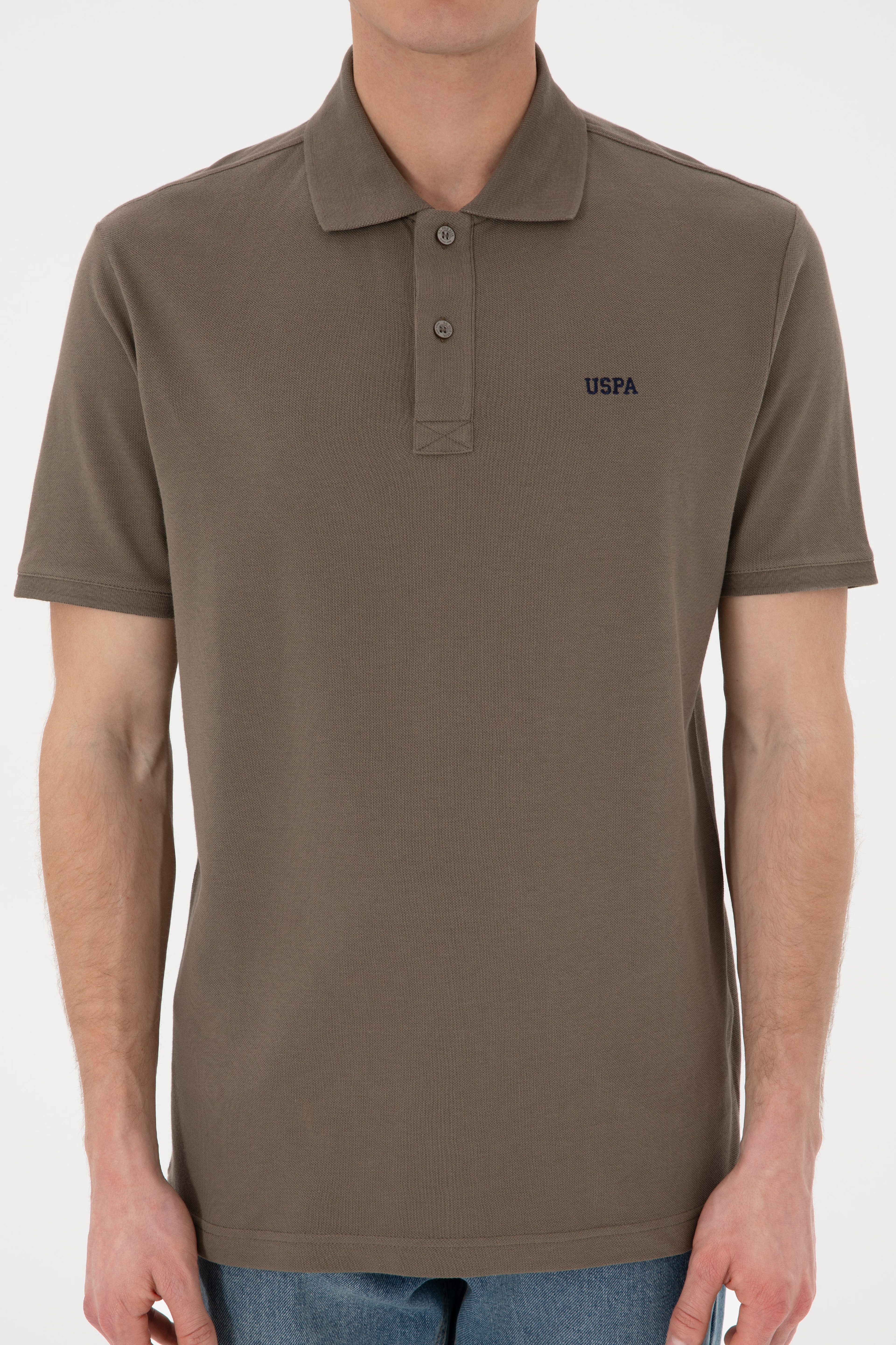 Erkek Regular Fit Polo Yaka Vizon Basic Tişört