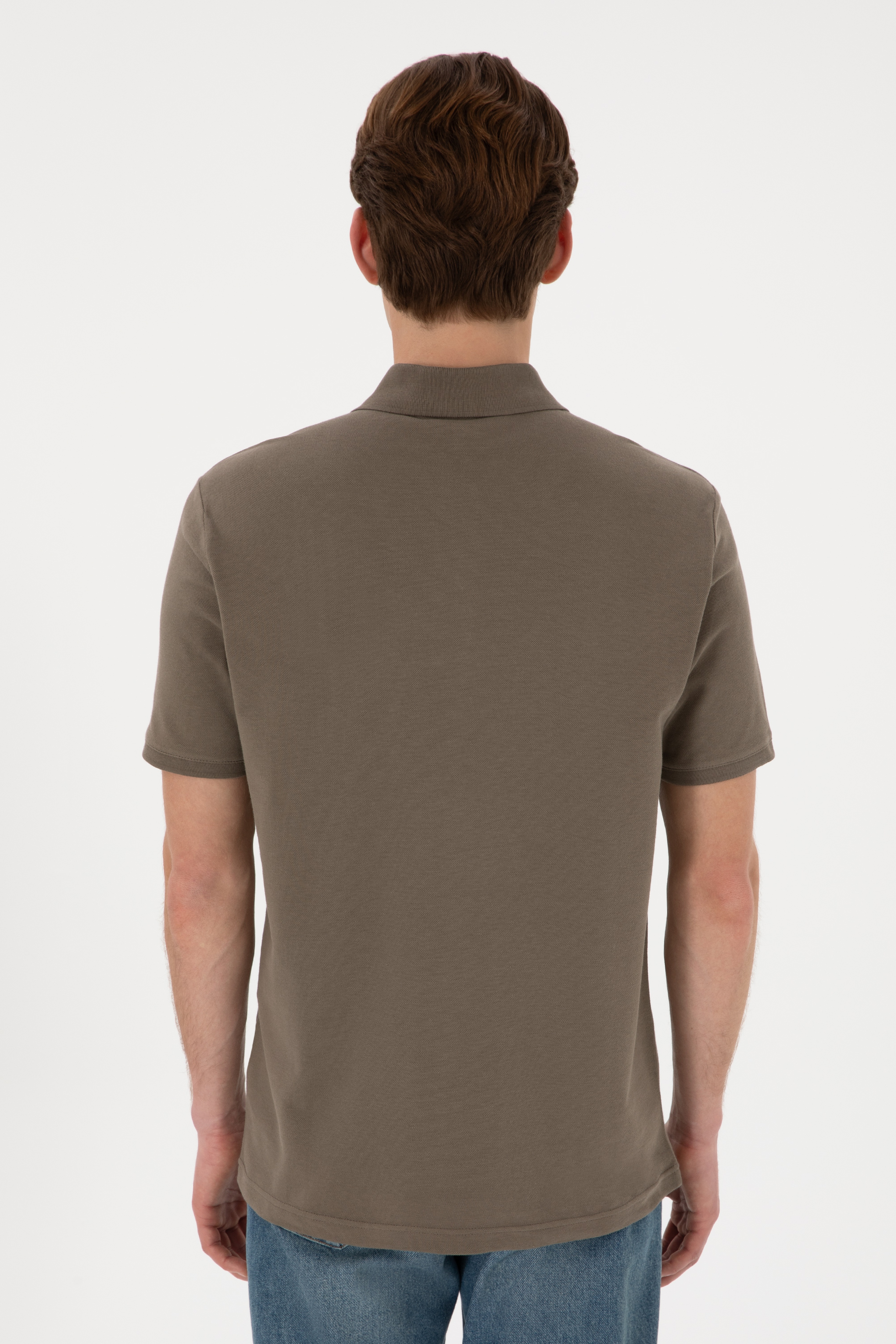 Erkek Regular Fit Polo Yaka Vizon Basic Tişört - Image 6