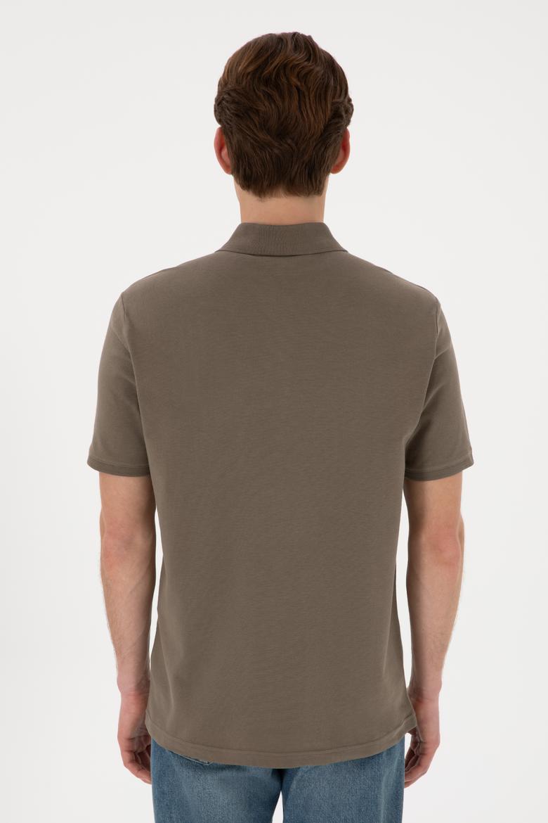 Erkek Regular Fit Polo Yaka Vizon Basic Tişört - 50306007367