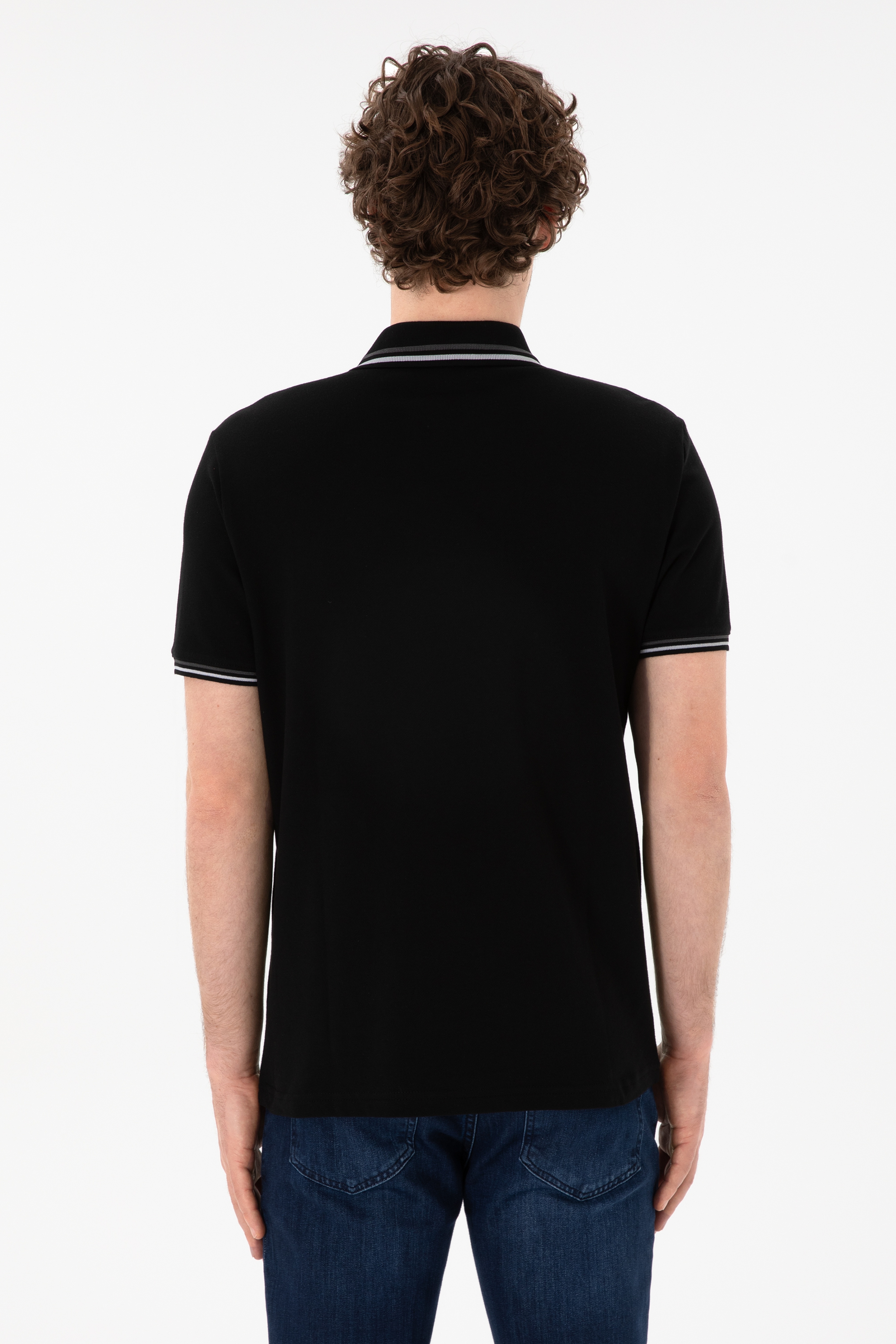 Erkek Regular Fit Polo Yaka Siyah Basic Tişört - Image 6