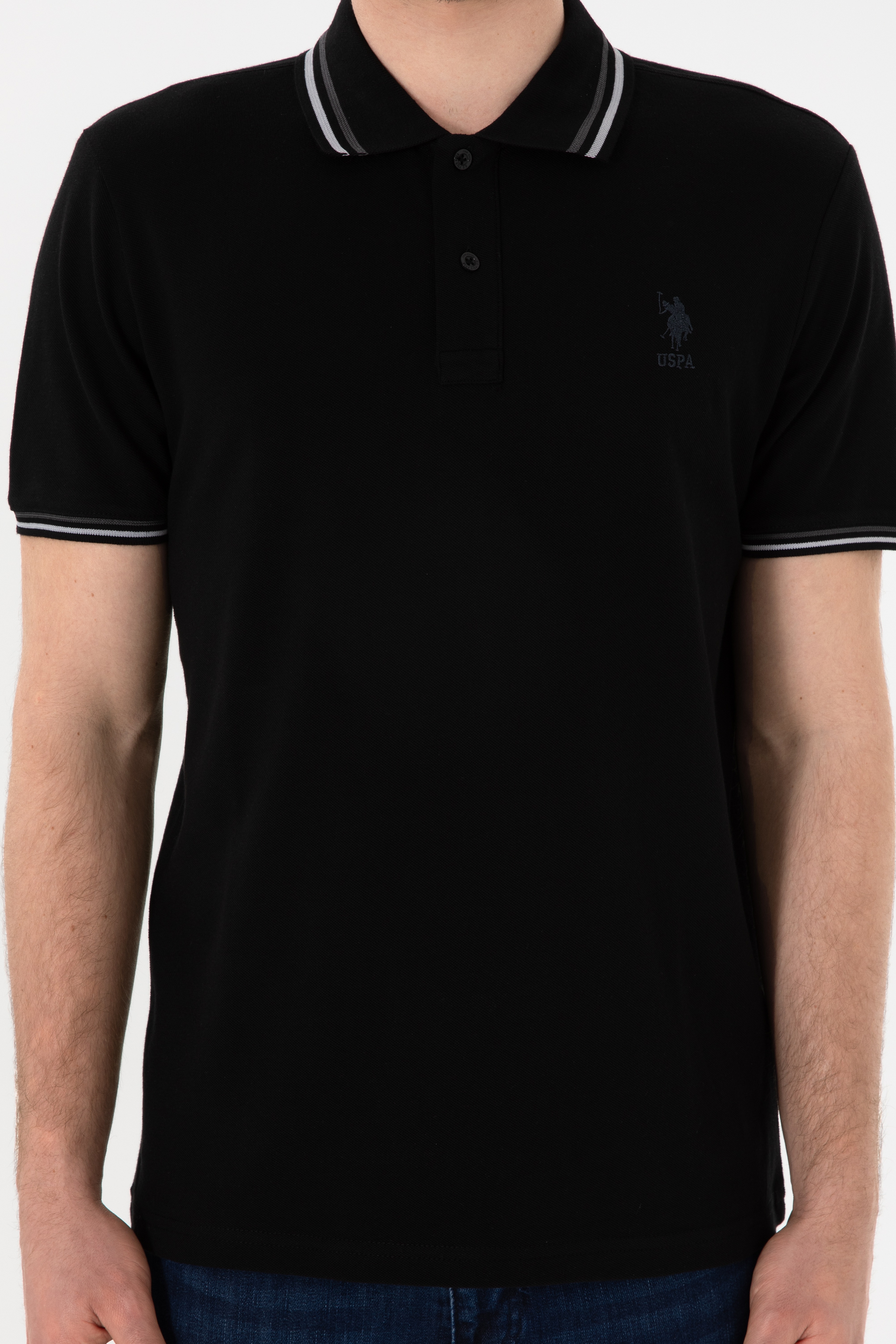 Erkek Regular Fit Polo Yaka Siyah Basic Tişört - Image 7