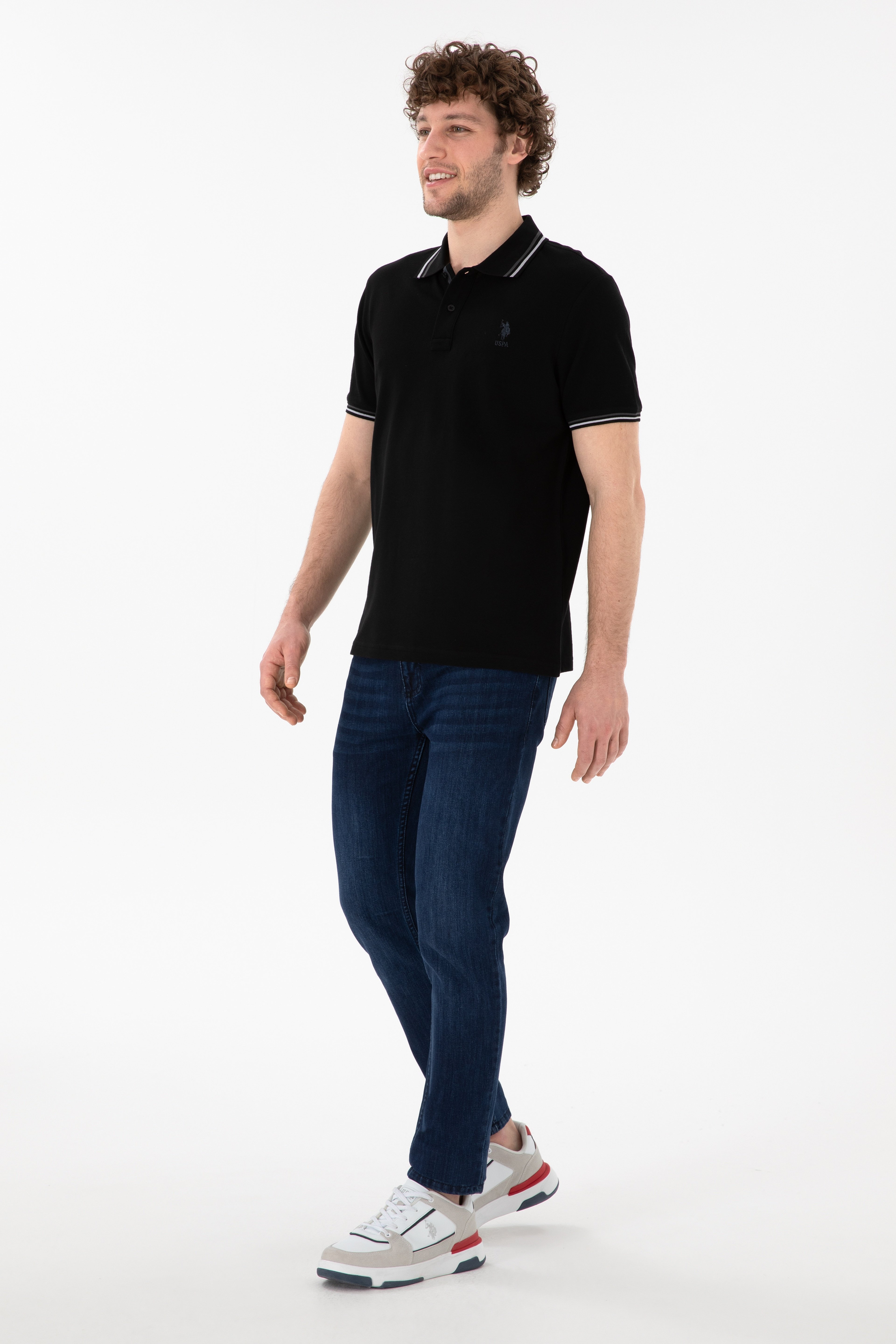 Erkek Regular Fit Polo Yaka Siyah Basic Tişört - Image 5