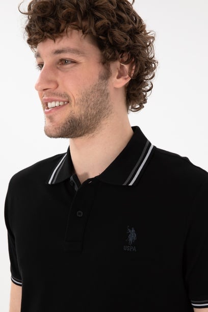 Erkek Regular Fit Polo Yaka Siyah Basic Tişört