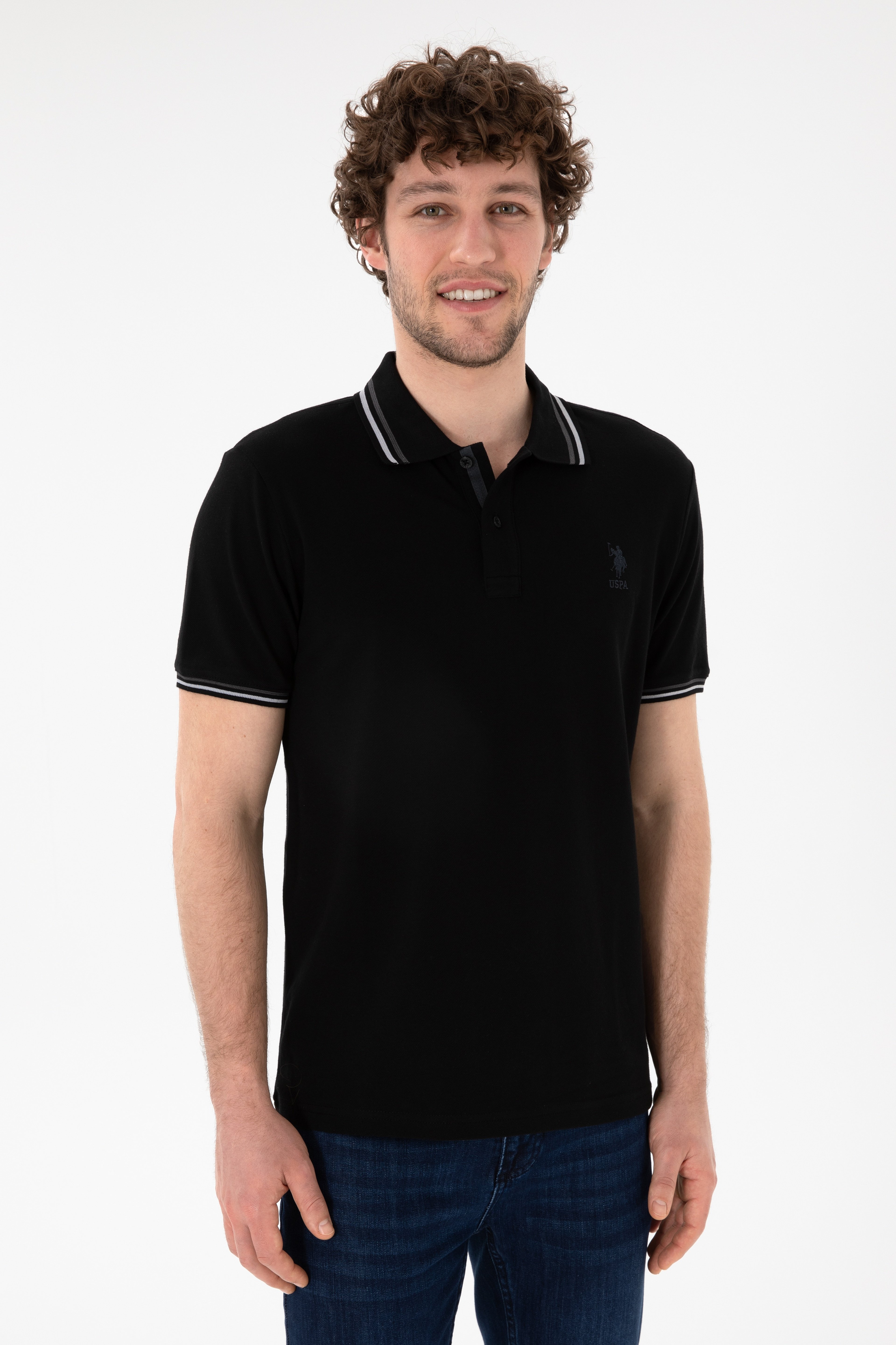 Erkek Regular Fit Polo Yaka Siyah Basic Tişört - Image 2