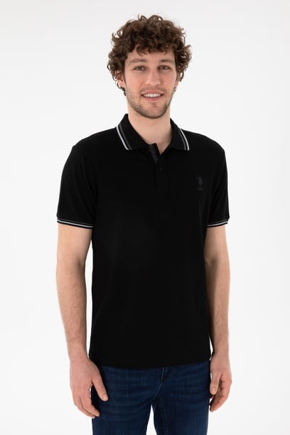 Erkek Regular Fit Polo Yaka Siyah Basic Tişört