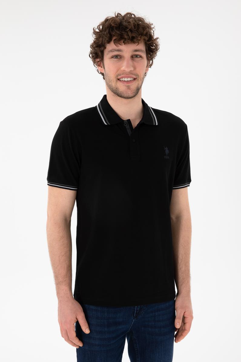 Erkek Regular Fit Polo Yaka Siyah Basic Tişört