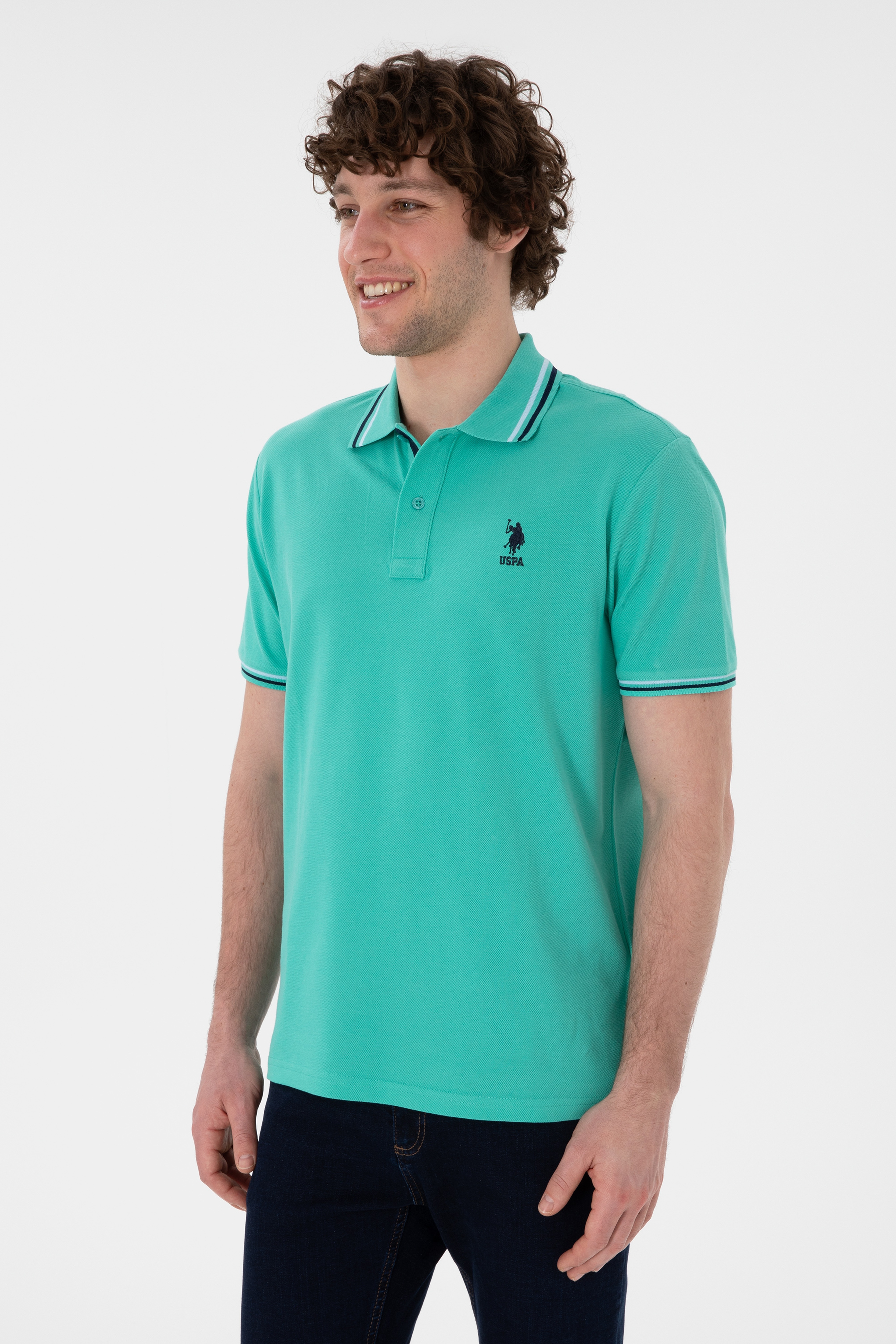 Erkek Regular Fit Polo Yaka Mint Basic Tişört - Image 2