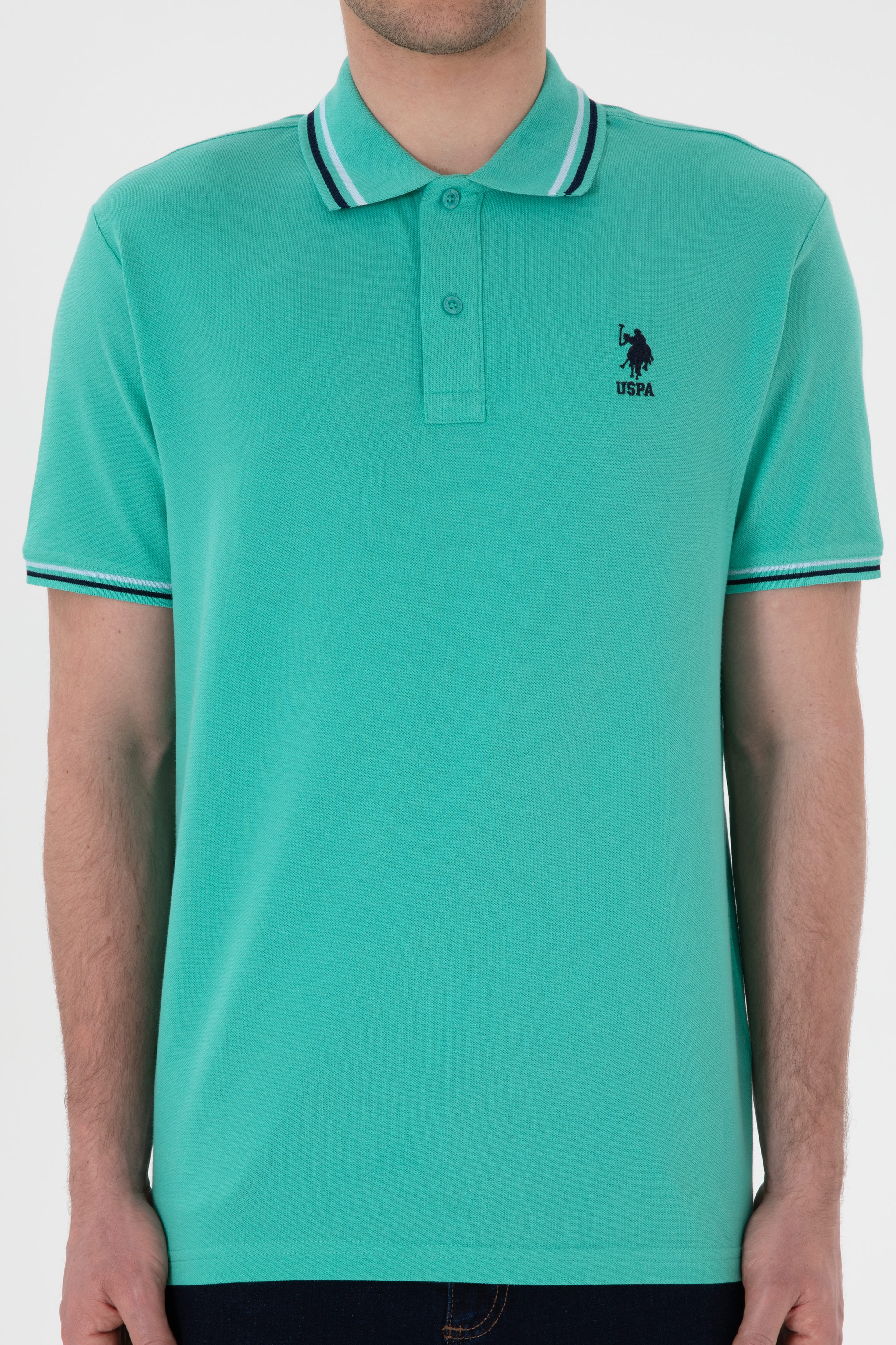 Erkek Regular Fit Polo Yaka Mint Basic Tişört - Image 7