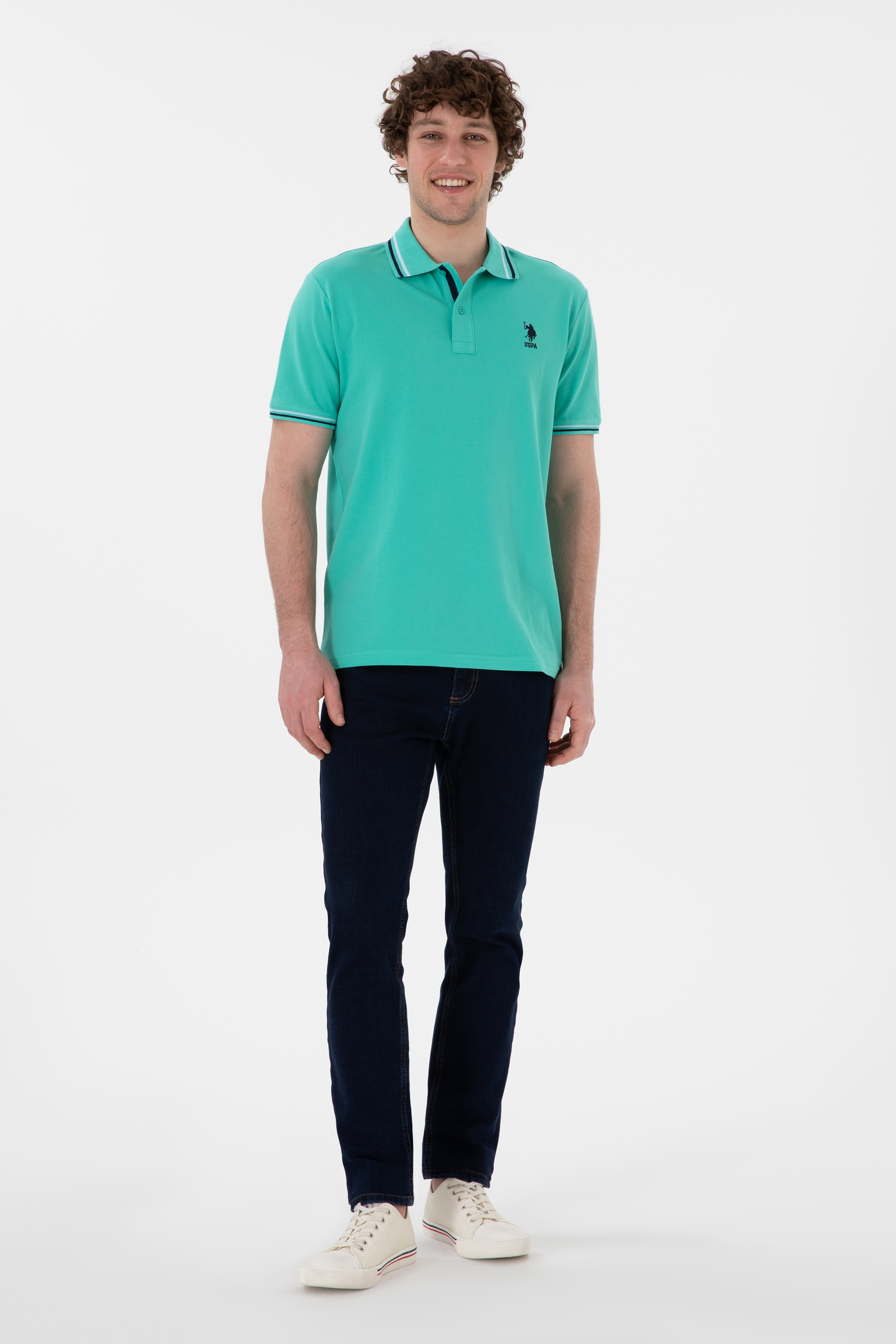 Erkek Regular Fit Polo Yaka Mint Basic Tişört - Image 5