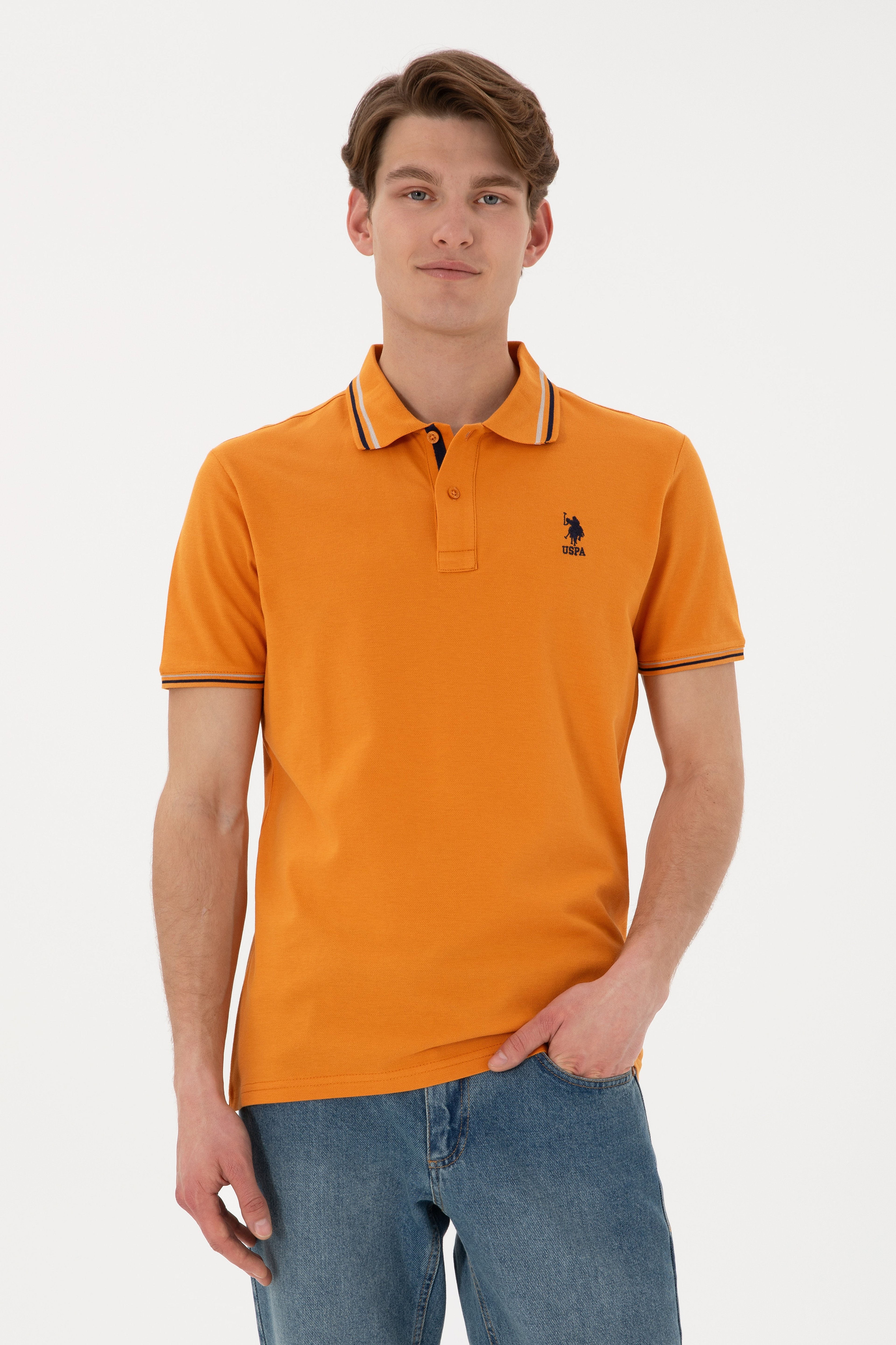 Erkek Regular Fit Polo Yaka Kiremit Basic Tişört - Image 1