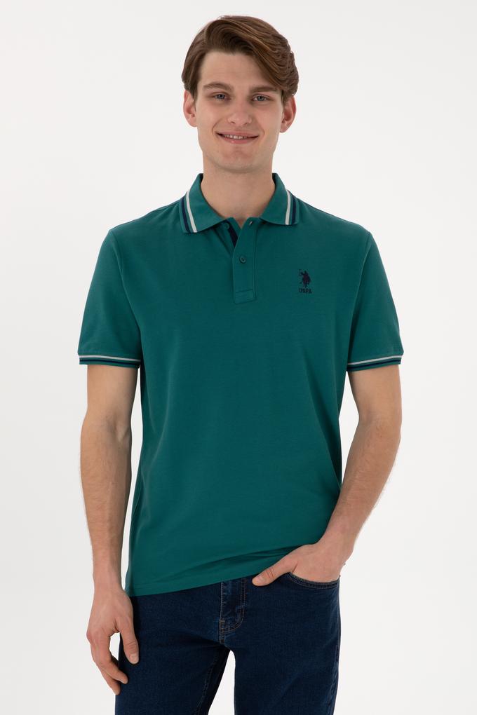 Erkek Regular Fit Polo Yaka Koyu Yeşil Basic Tişört