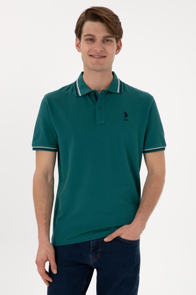 Erkek Regular Fit Polo Yaka Koyu Yeşil Basic Tişört