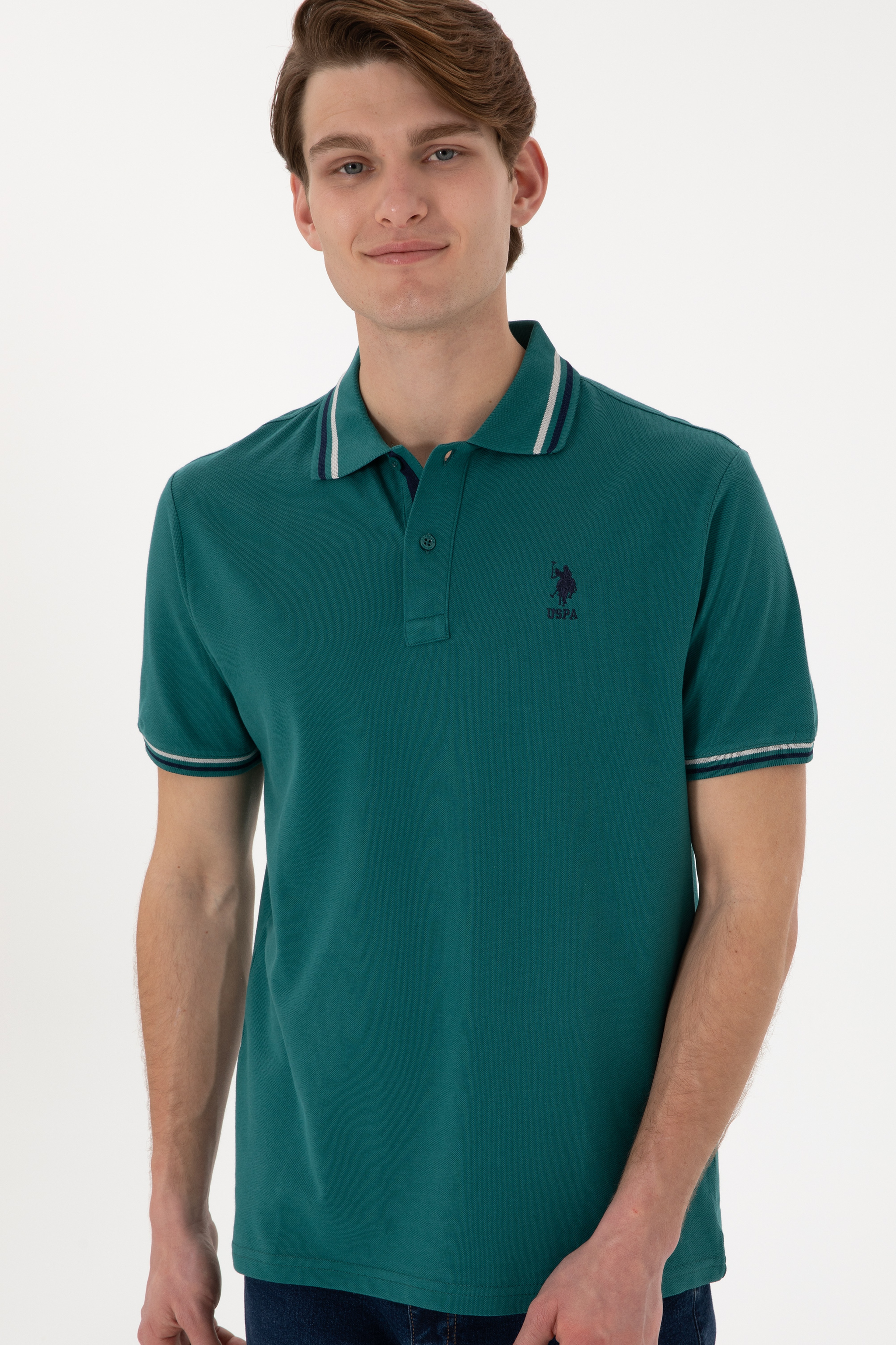 Erkek Regular Fit Polo Yaka Koyu Yeşil Basic Tişört - Image 4