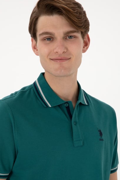 Erkek Regular Fit Polo Yaka Koyu Yeşil Basic Tişört
