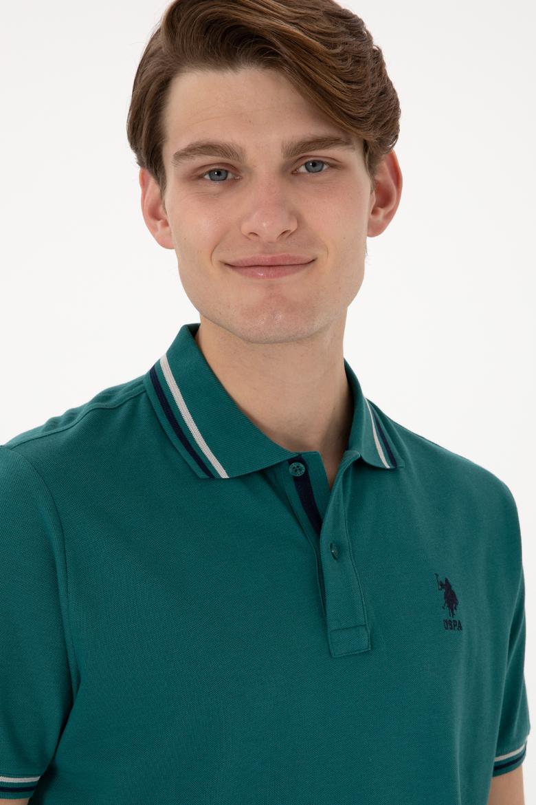 Erkek Regular Fit Polo Yaka Koyu Yeşil Basic Tişört - 50306011067