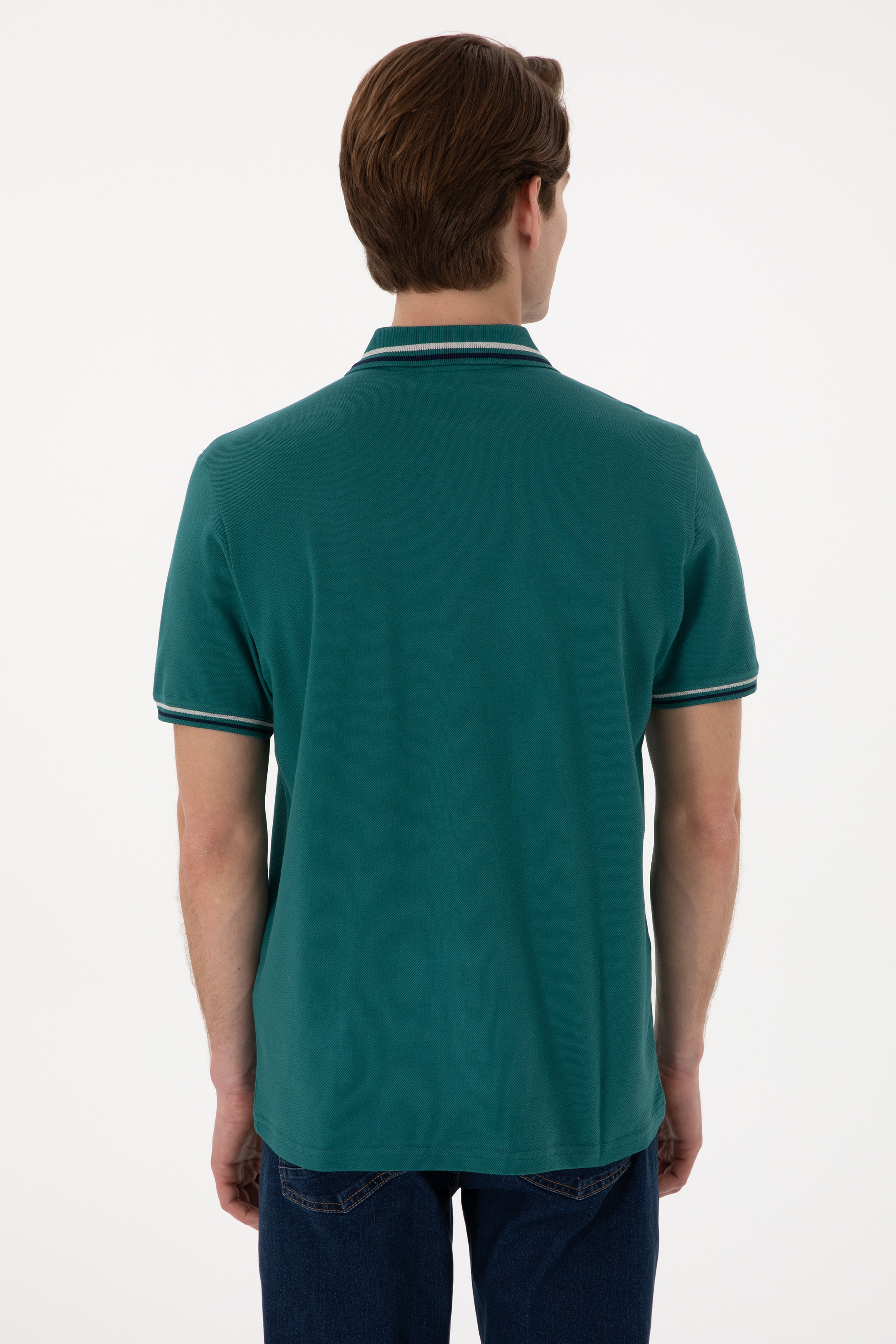 Erkek Regular Fit Polo Yaka Koyu Yeşil Basic Tişört