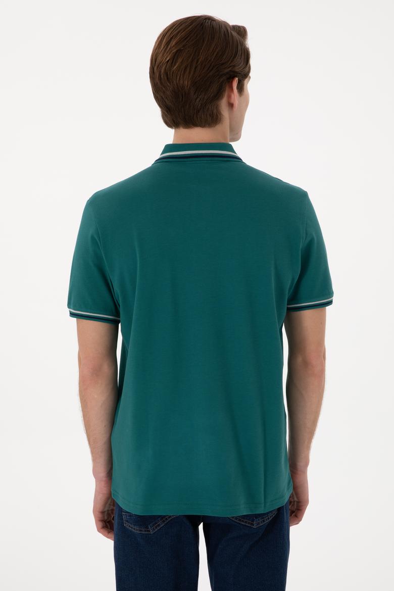 Erkek Regular Fit Polo Yaka Koyu Yeşil Basic Tişört - 50306011067